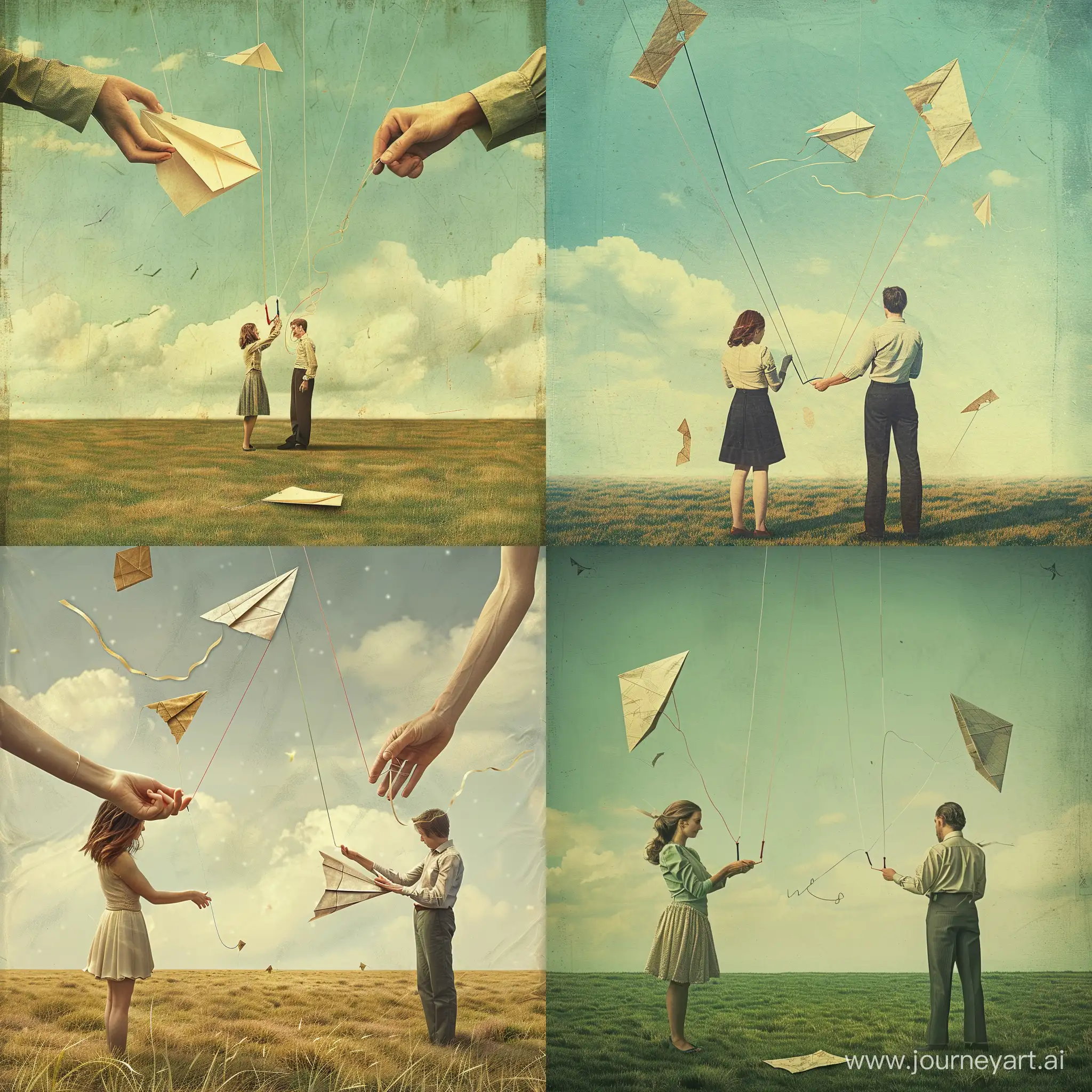 Couple-Flying-Kites-in-Grass-Field-Womans-Kite-Falling-Mans-Soaring