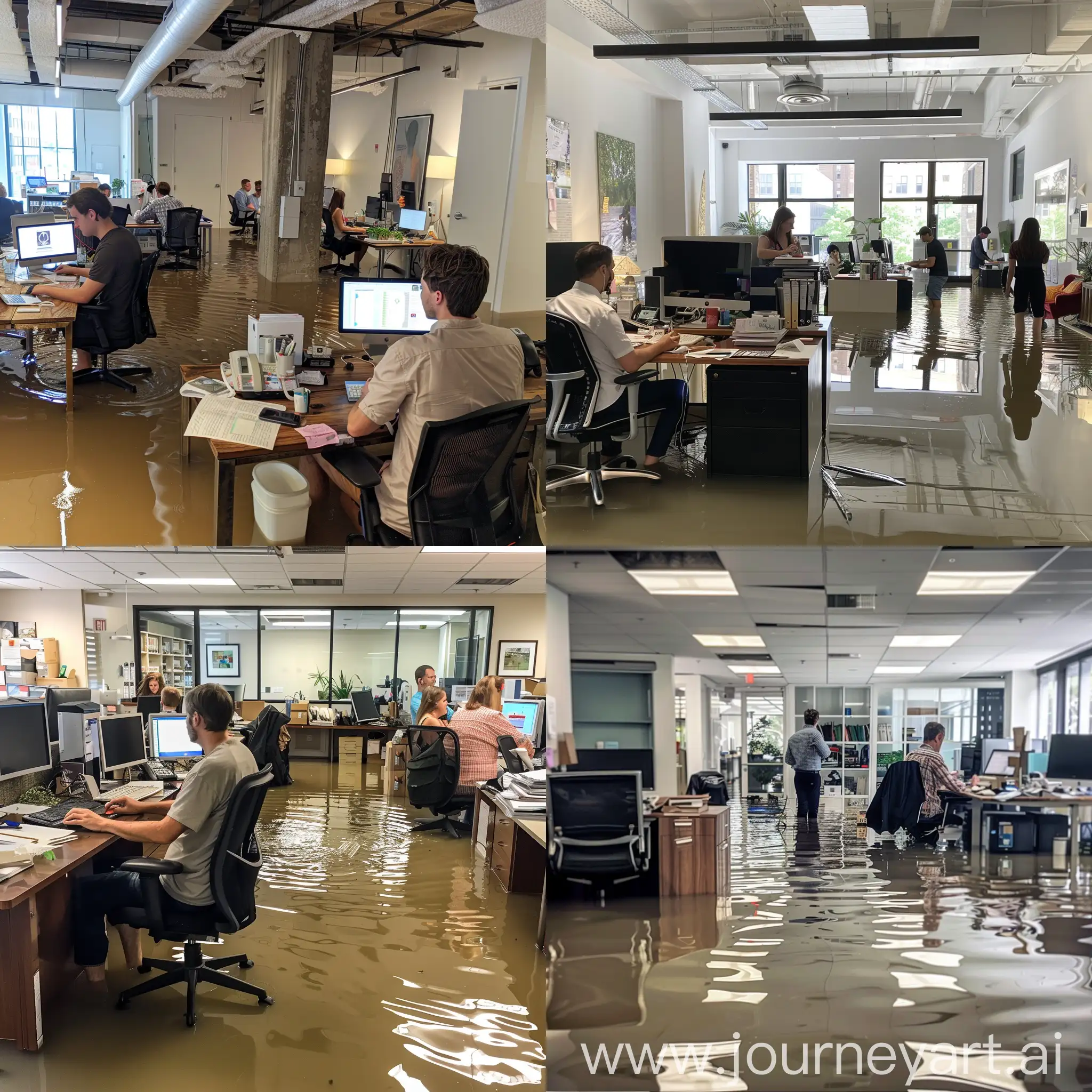 Dedicated-Professionals-Working-in-a-Flooded-Office-Environment