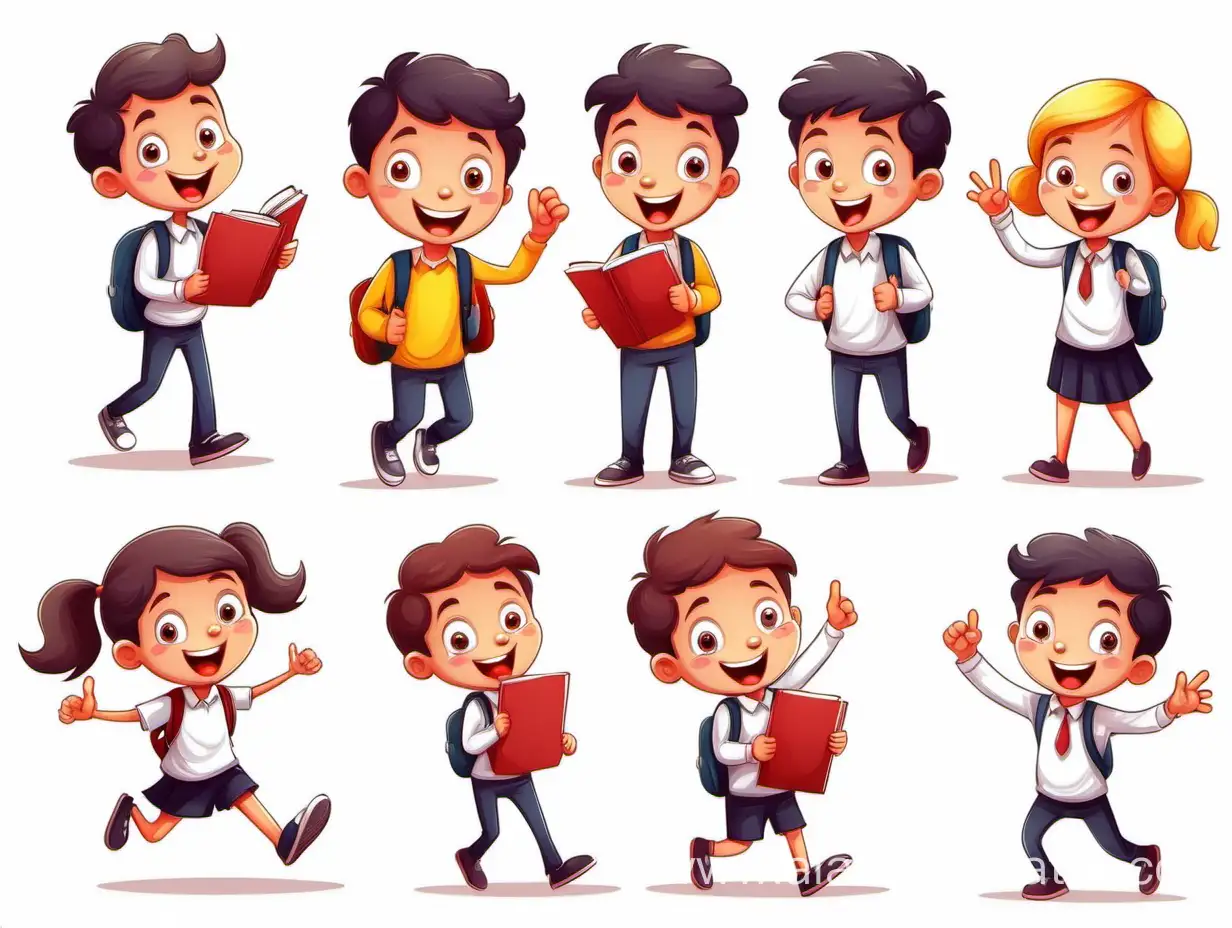 Cheerful-Students-Engaged-in-Various-Activities-Cartoon-Illustration