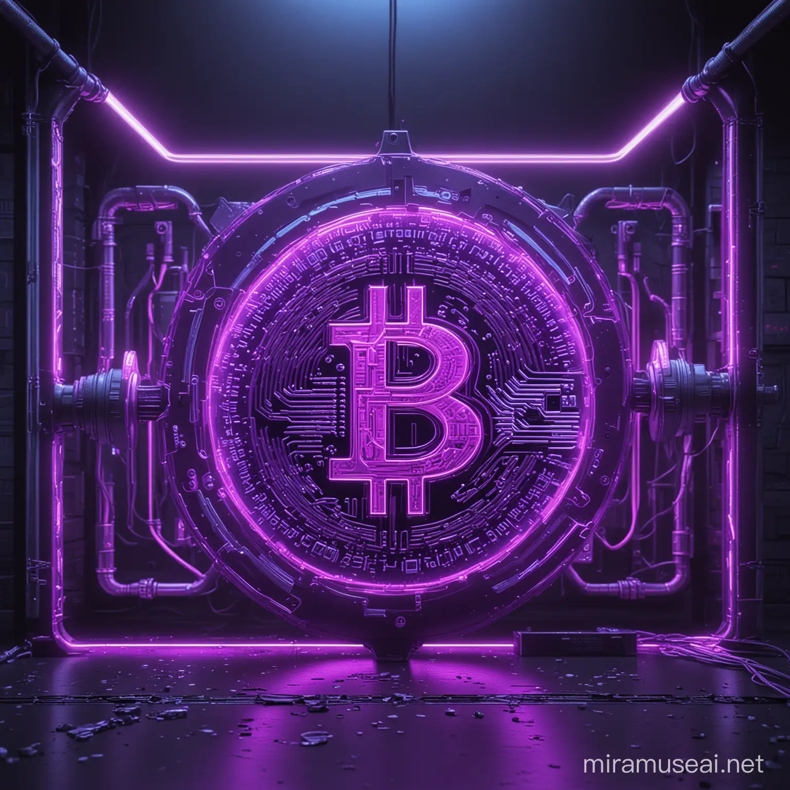 Futuristic Cyberpunk Bitcoin Concept with Violet Neon Lights
