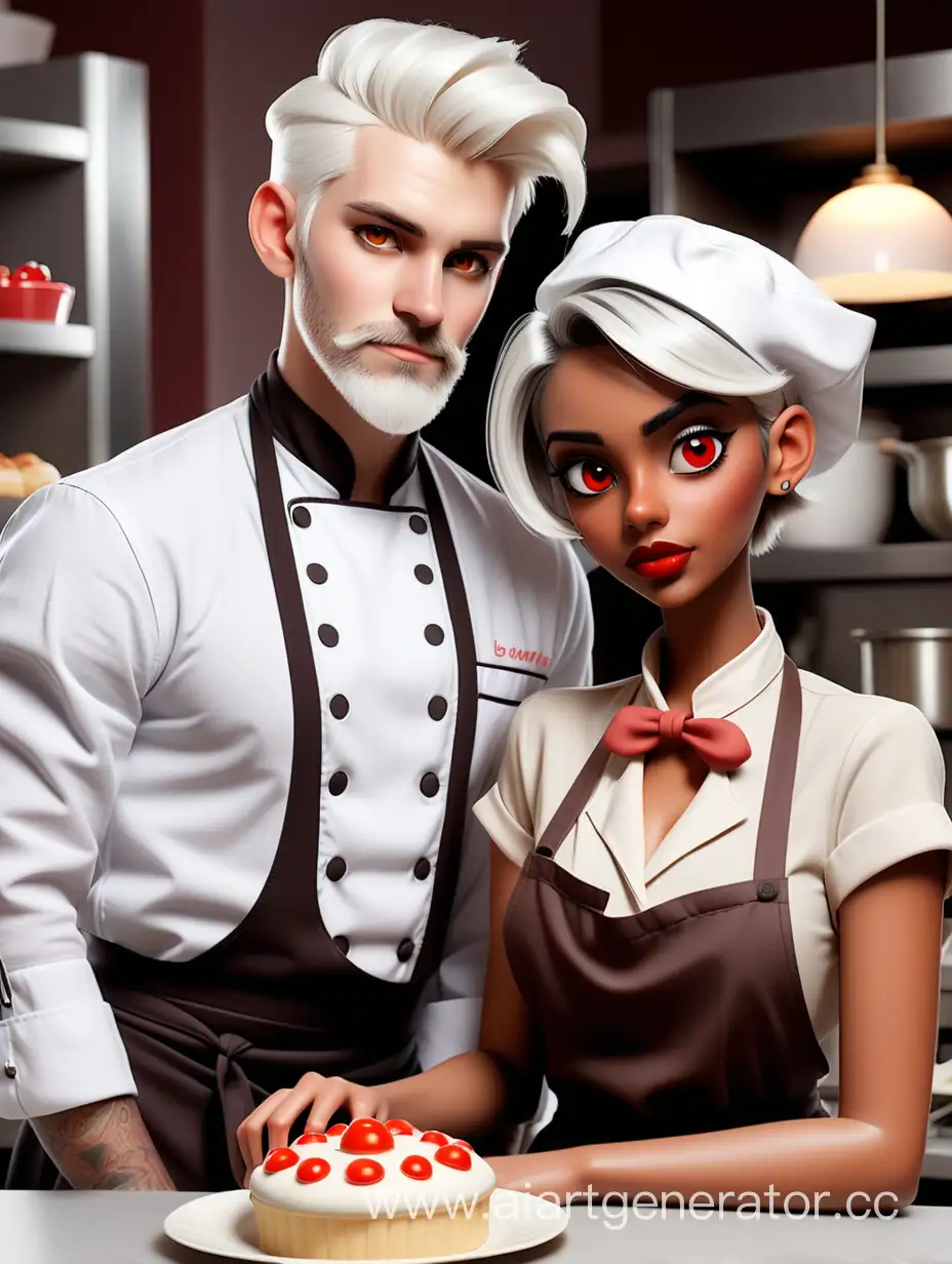 Chic-Pastry-Chefs-Whitehaired-Gentleman-and-Darkskinned-Beauty-Collaborate
