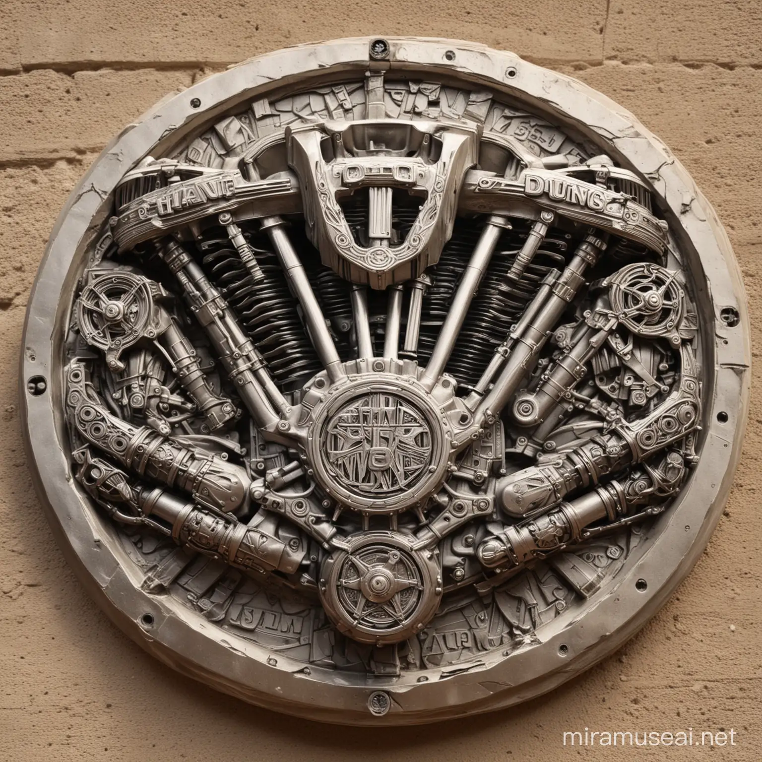 Circular Harley Engine Bas Relief Artwork