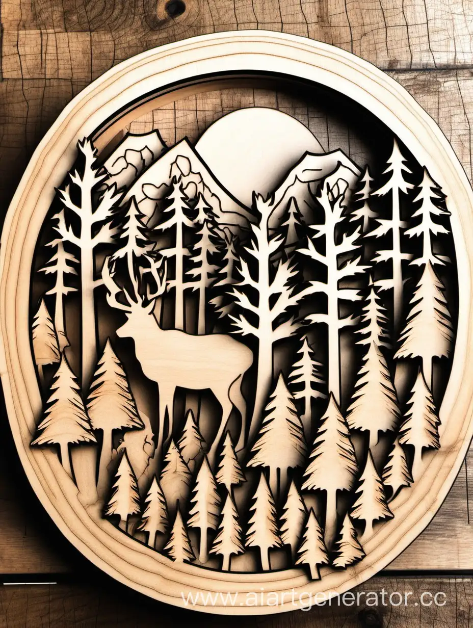 Serene-7Layered-Wood-SVG-Enchanting-Forest-Majestic-Mountains-and-Wildlife