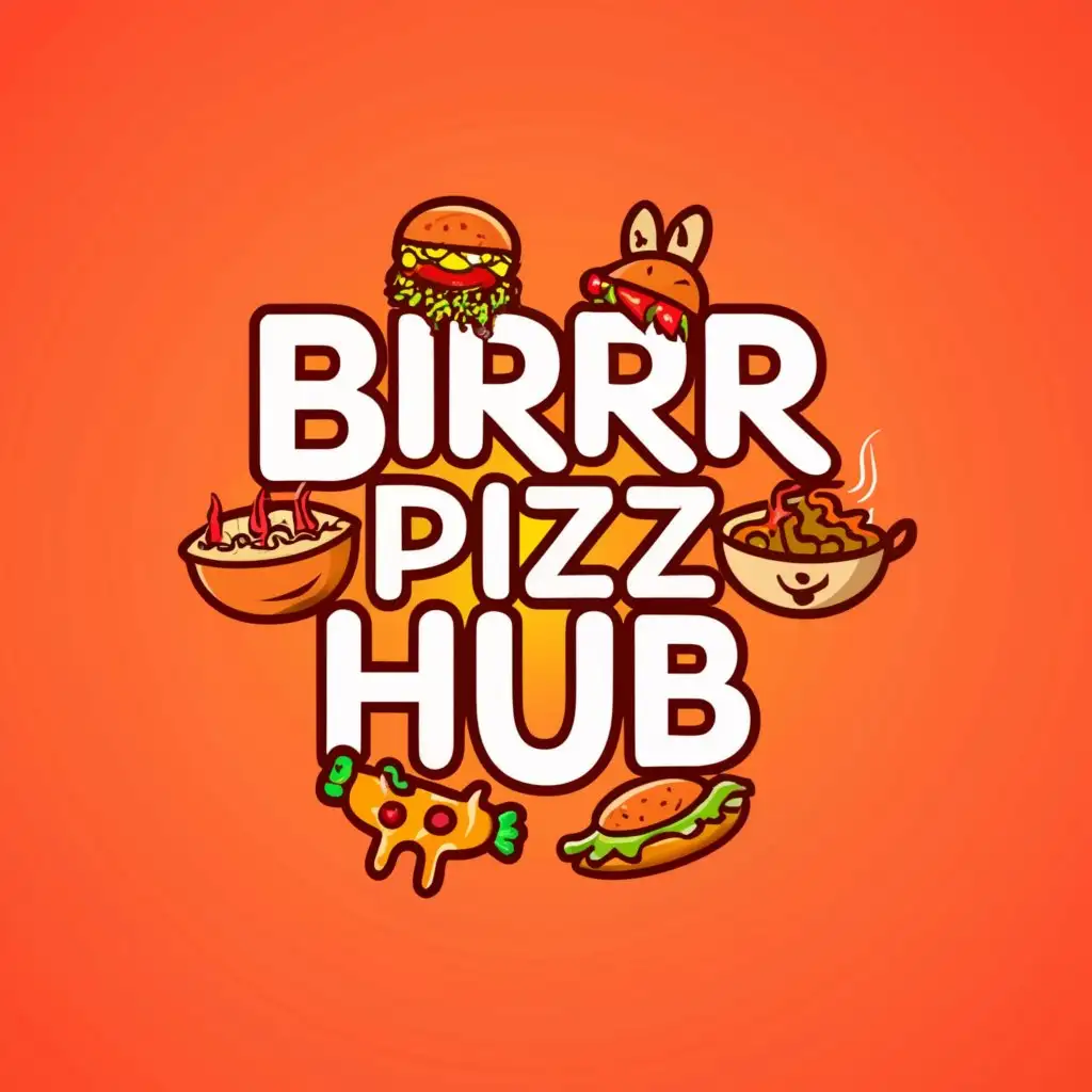 a logo design,with the text "birrpizz hub", main symbol:pizza biryani burger paw bhaji,complex,be used in Restaurant industry,clear background