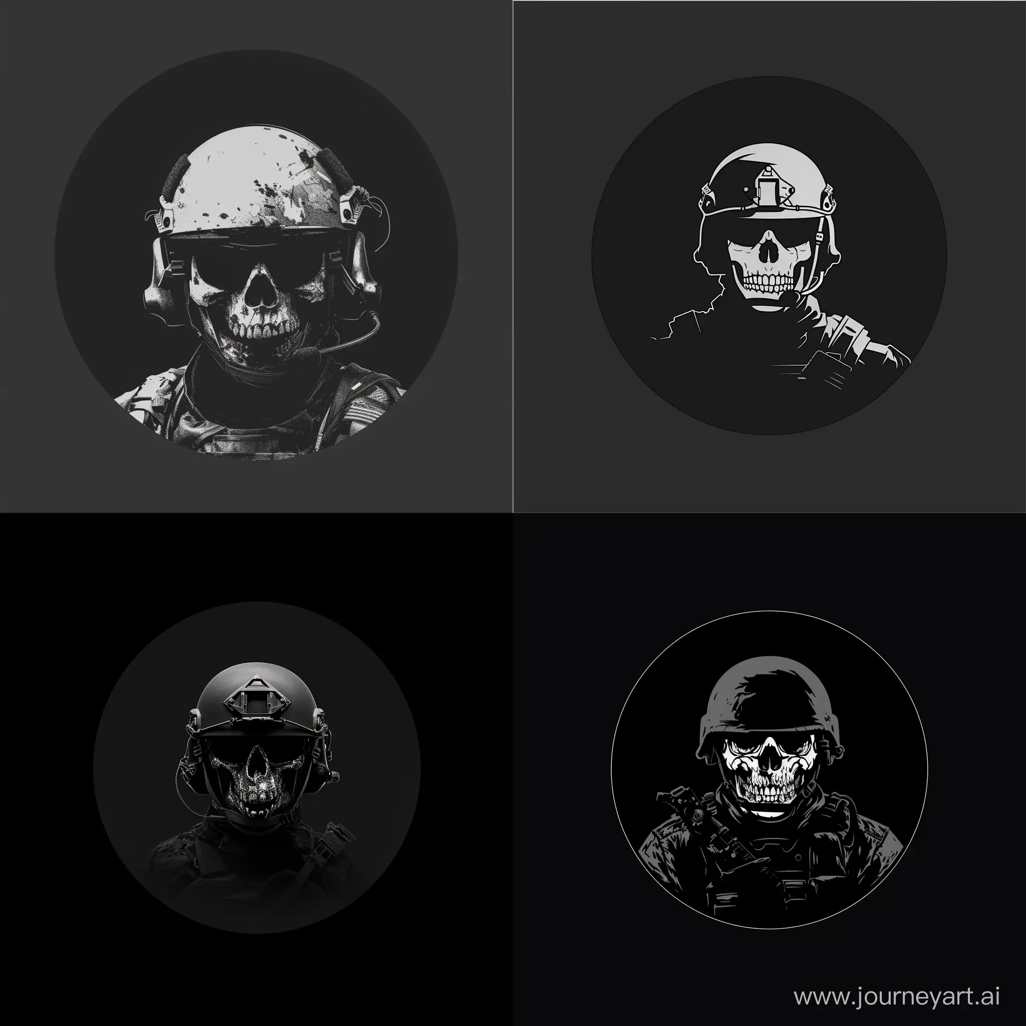 logo, black circle, minimalistic, modern military equipment, helmet, skull mask, black background