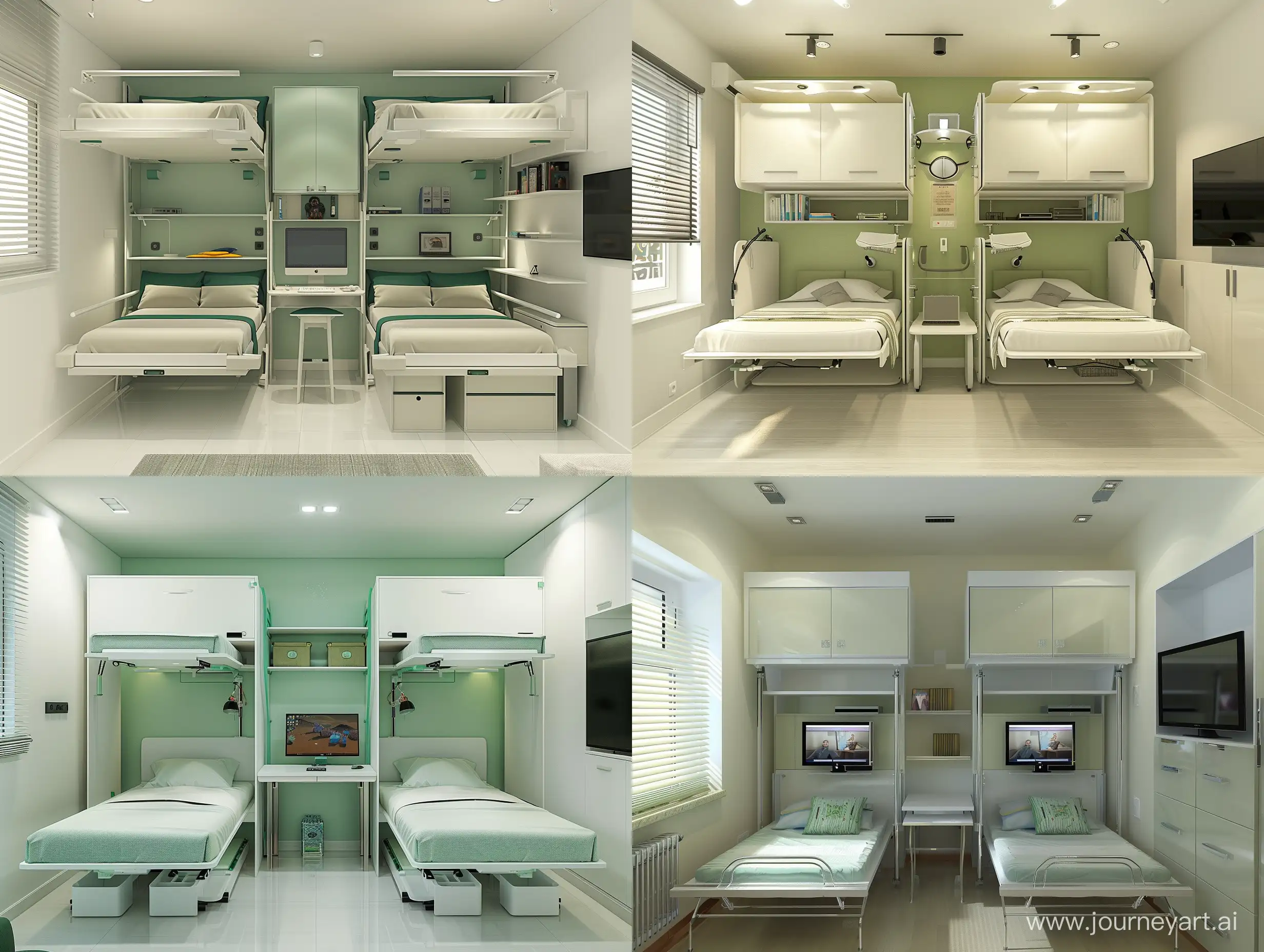 Modern-WhiteGreen-Style-Room-with-Wall-Beds-and-Workspaces