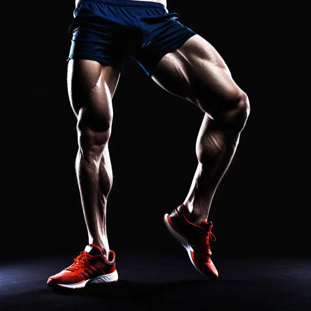Strong Athletic Mens Legs Silhouetted Against Black Background