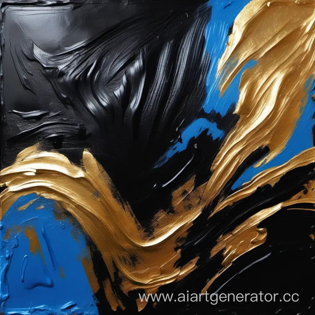 чёрная и золотая с синей масляные краски мазками арт фон без рамки