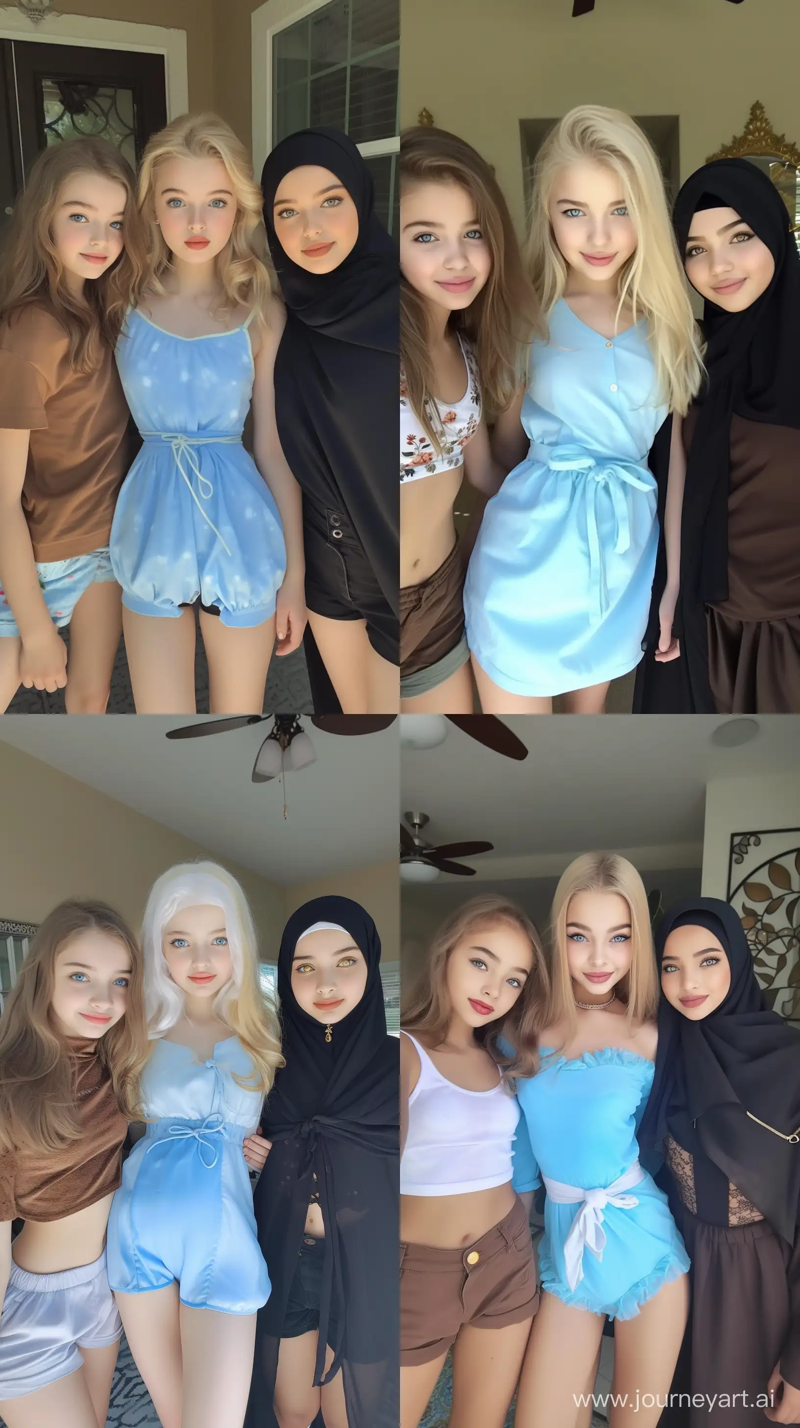 Beautiful-Teenage-Girls-Selfie-American-Origin-Trio-with-Hijabi