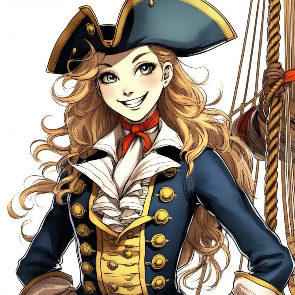happy cat girl ship captain in the 1700s swashbuckling