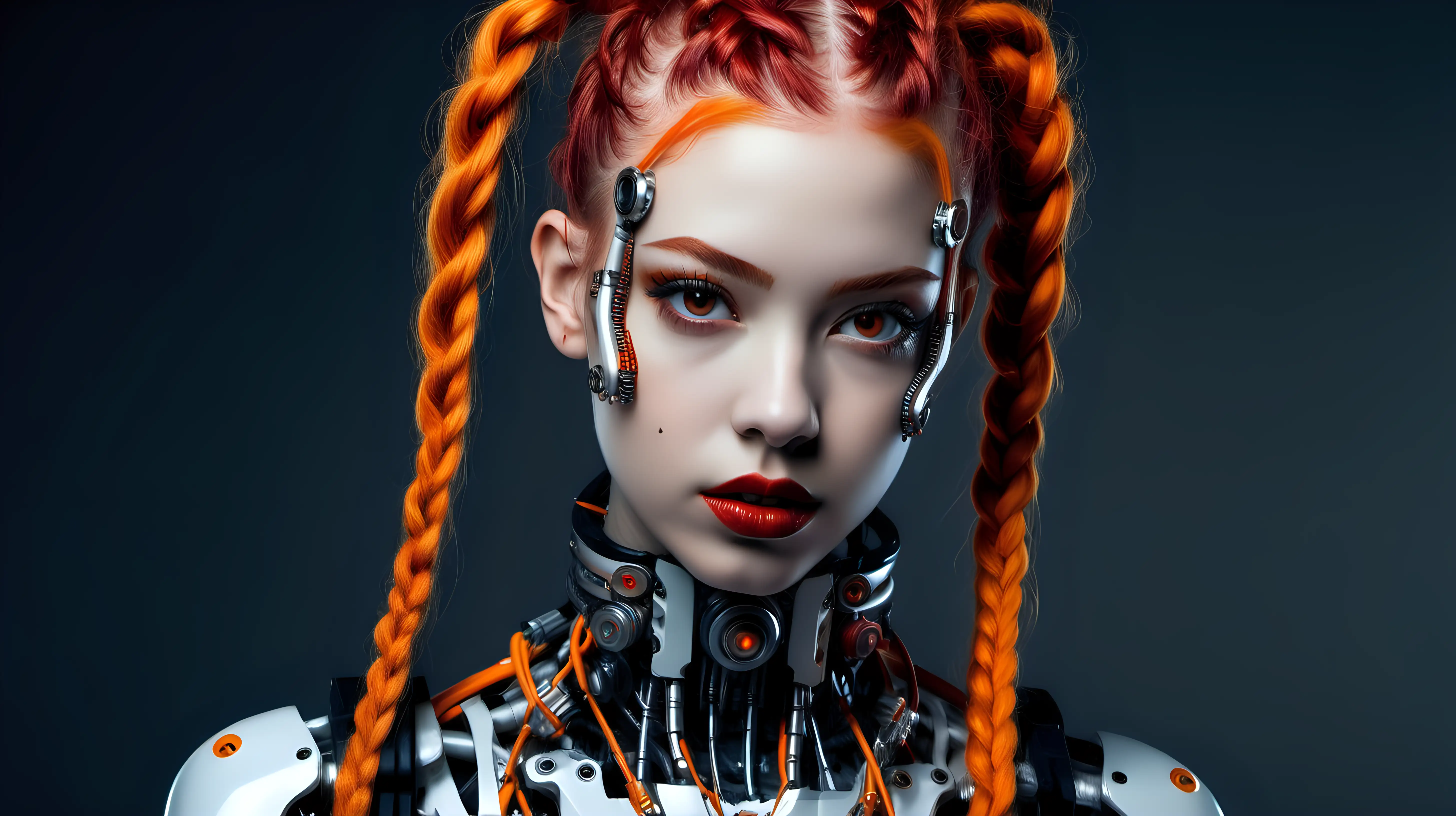 Gorgeous 18YearOld Cyborg Woman with Striking Orange Braids and Wild Hair