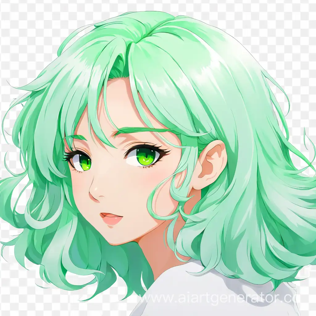 Девочка с зелеными волосами в стиле аниме, белый фон,