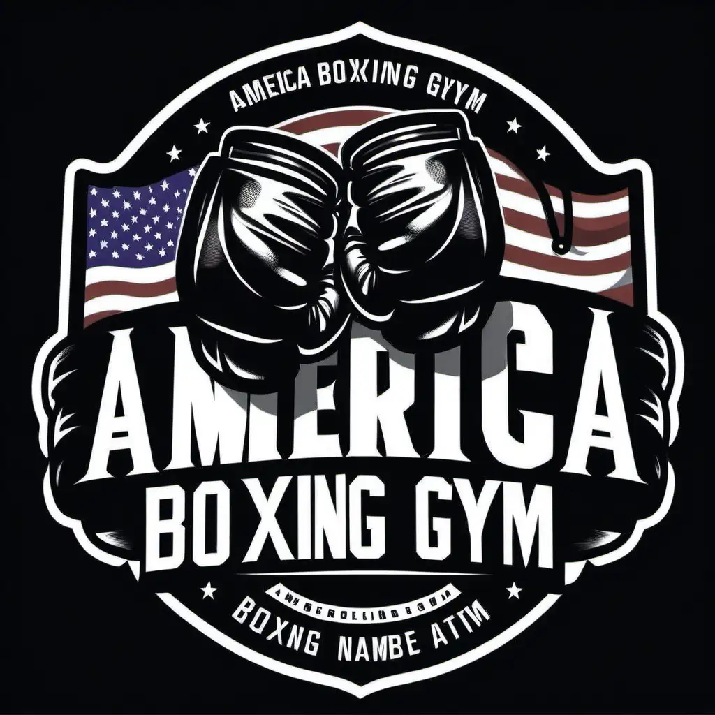Logo with text name America Boxing Gym, gloves, colour black and white