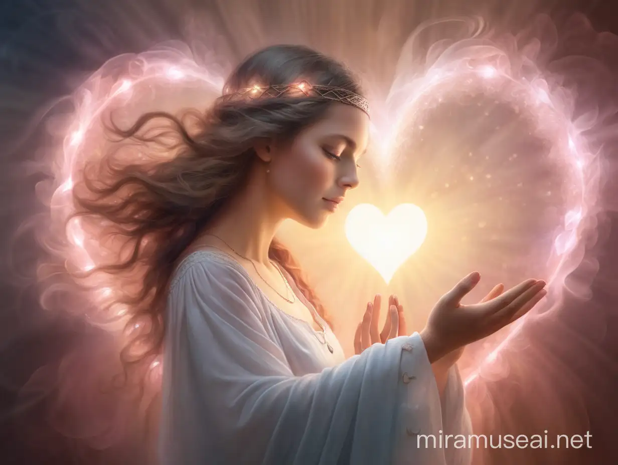 Spiritual Shaman Woman Illuminated by Love Light