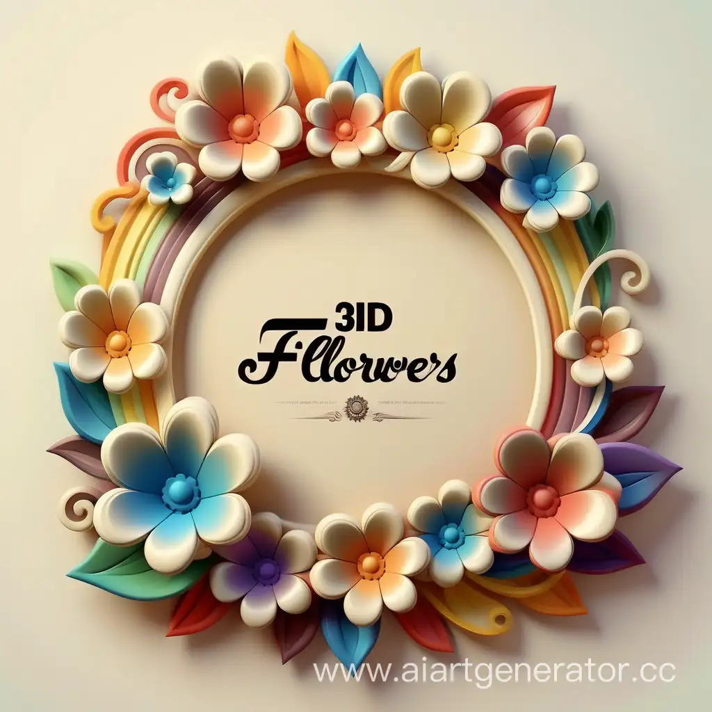 Elegant-3D-Flowers-Cream-Rainbow-Vintage-Frame-Logo
