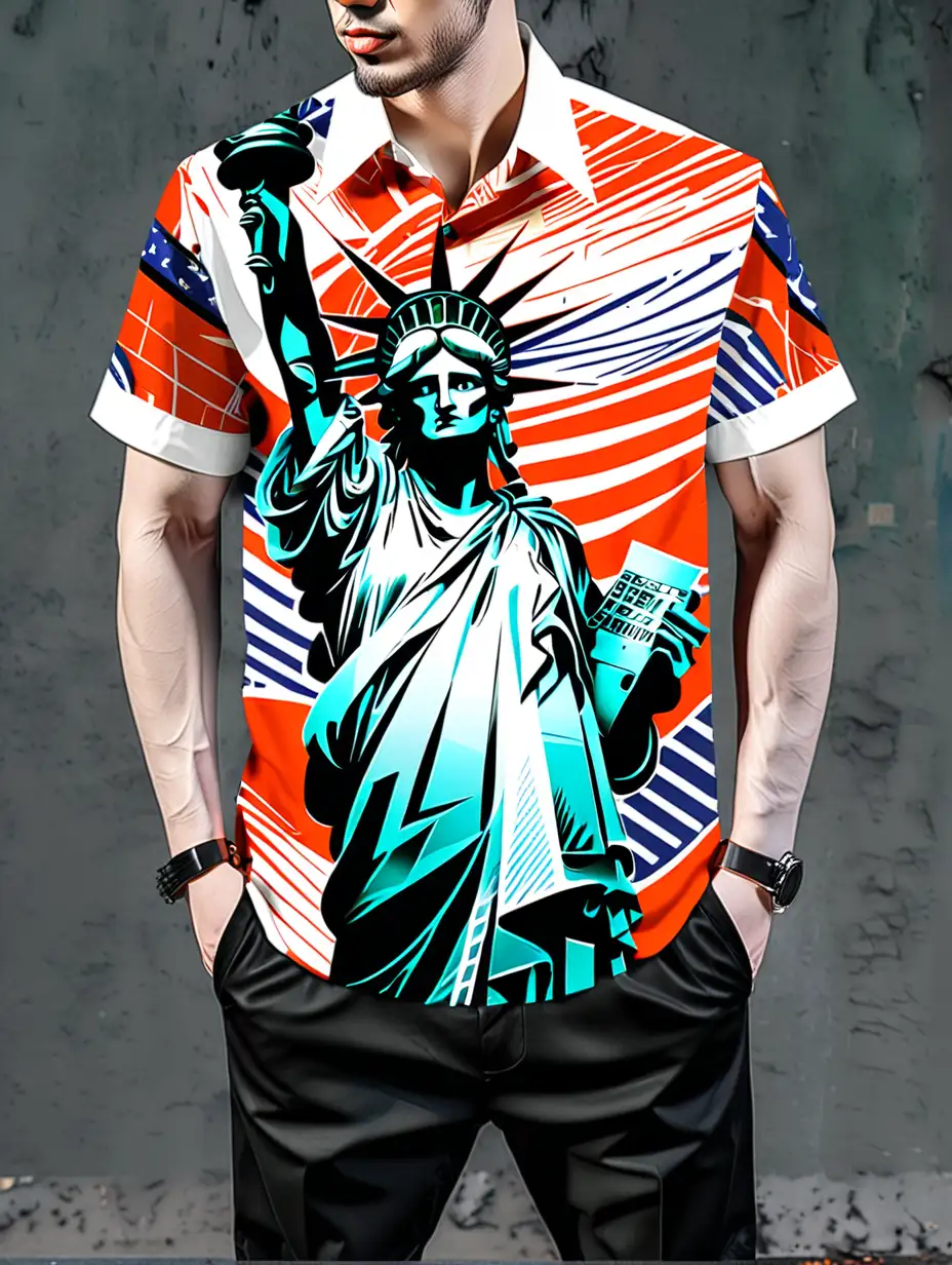 Abstract Style Statue of Liberty Mens Shirt Unique Artistic Print