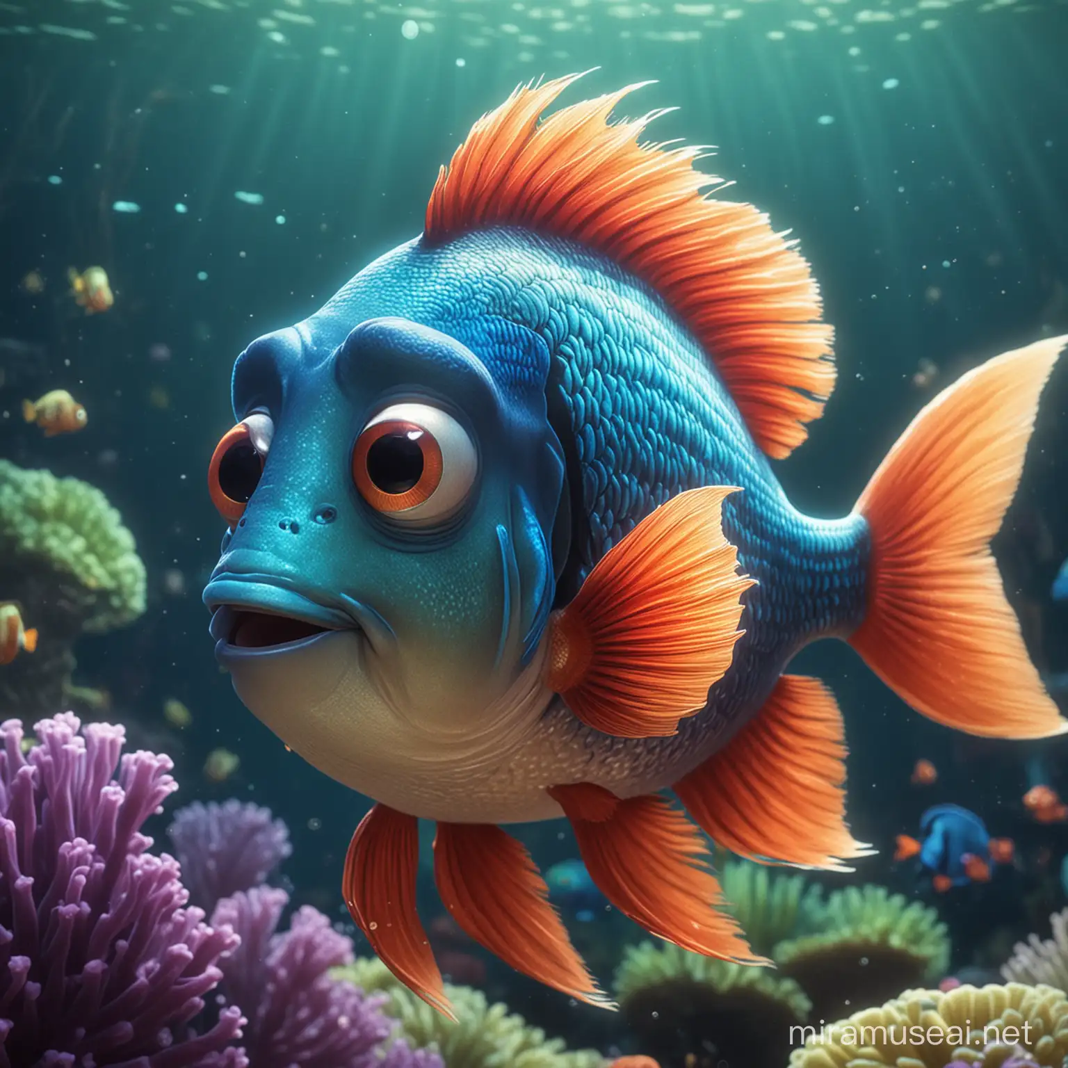 Colorful Tropical Fish Swimming in Disney Pixar Style Animation