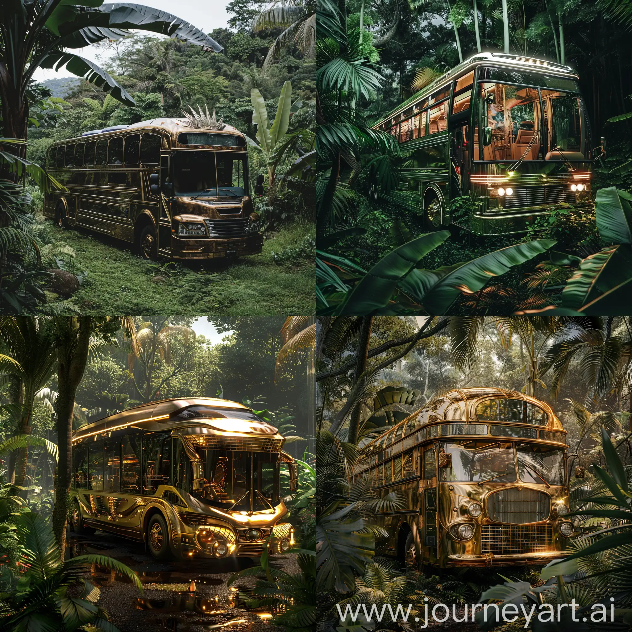 A luxurious bus, in a jungle
