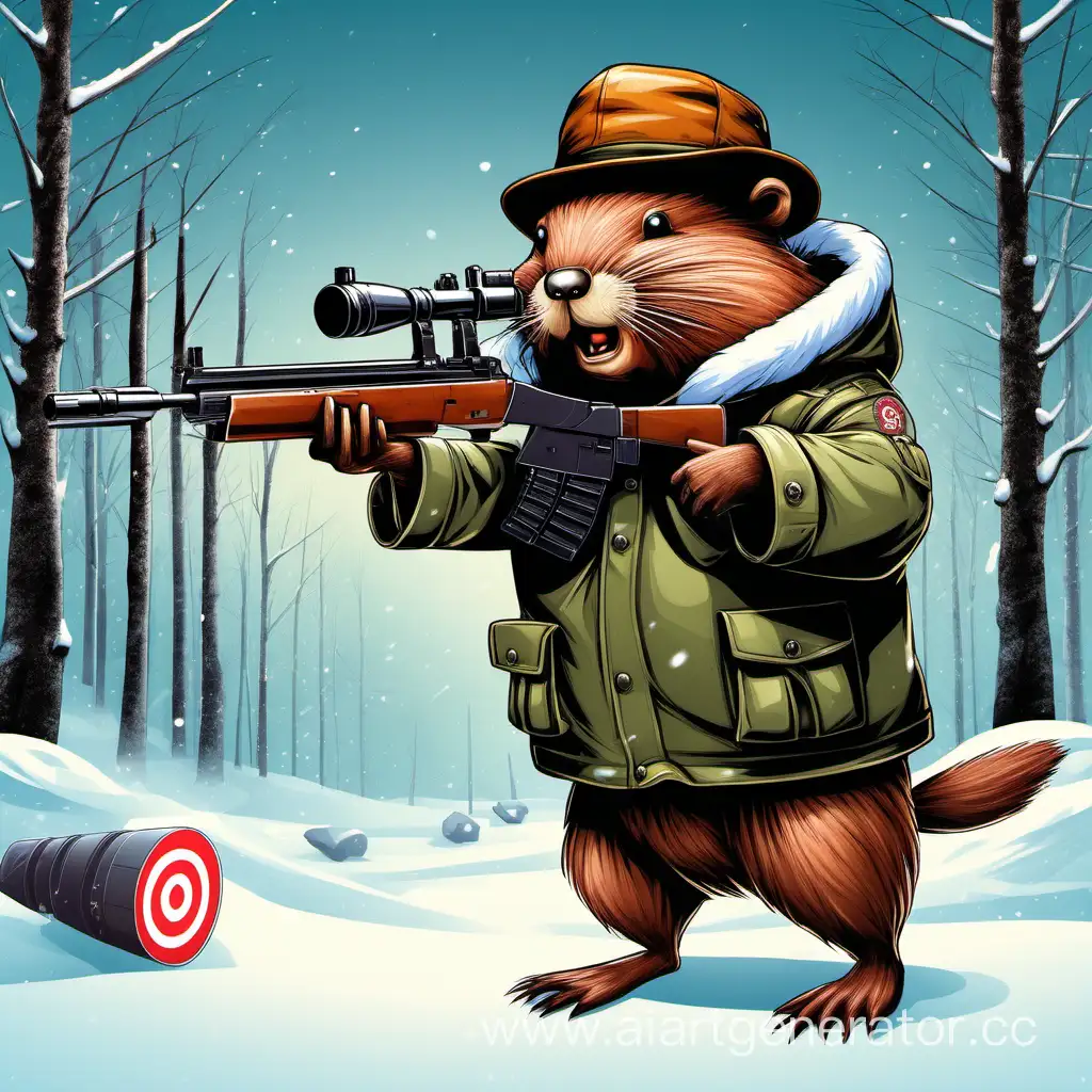 Beaver-Marksman-Armed-with-a-Machine-Gun-in-Jacket-and-Ushanka-Hat