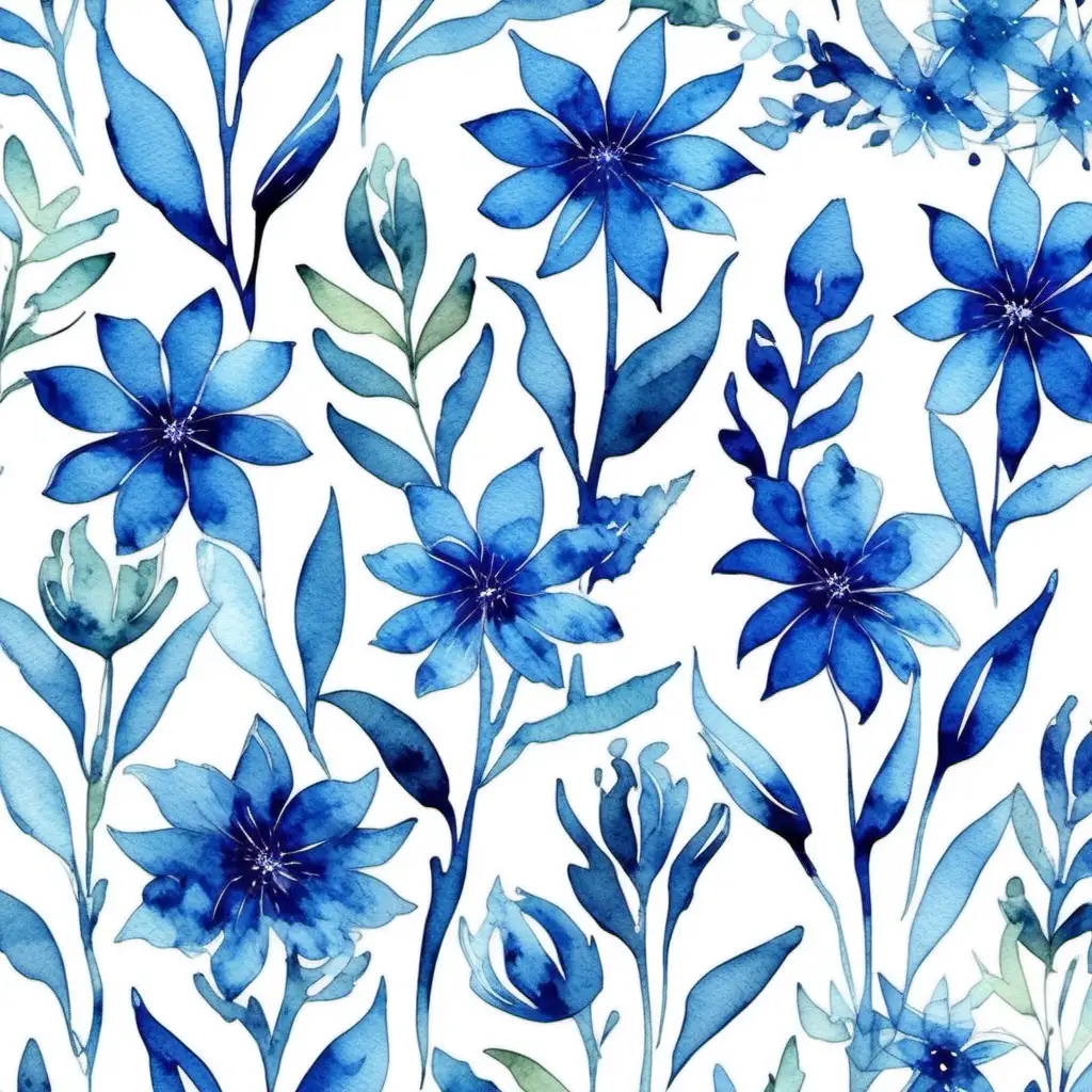 Elegant Seamless Blue Floral Watercolor Pattern