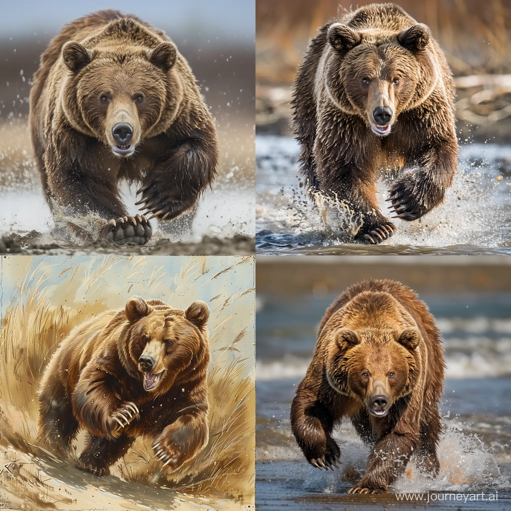 Eager-Brown-Bear-Rushing-in-Forest-Scene