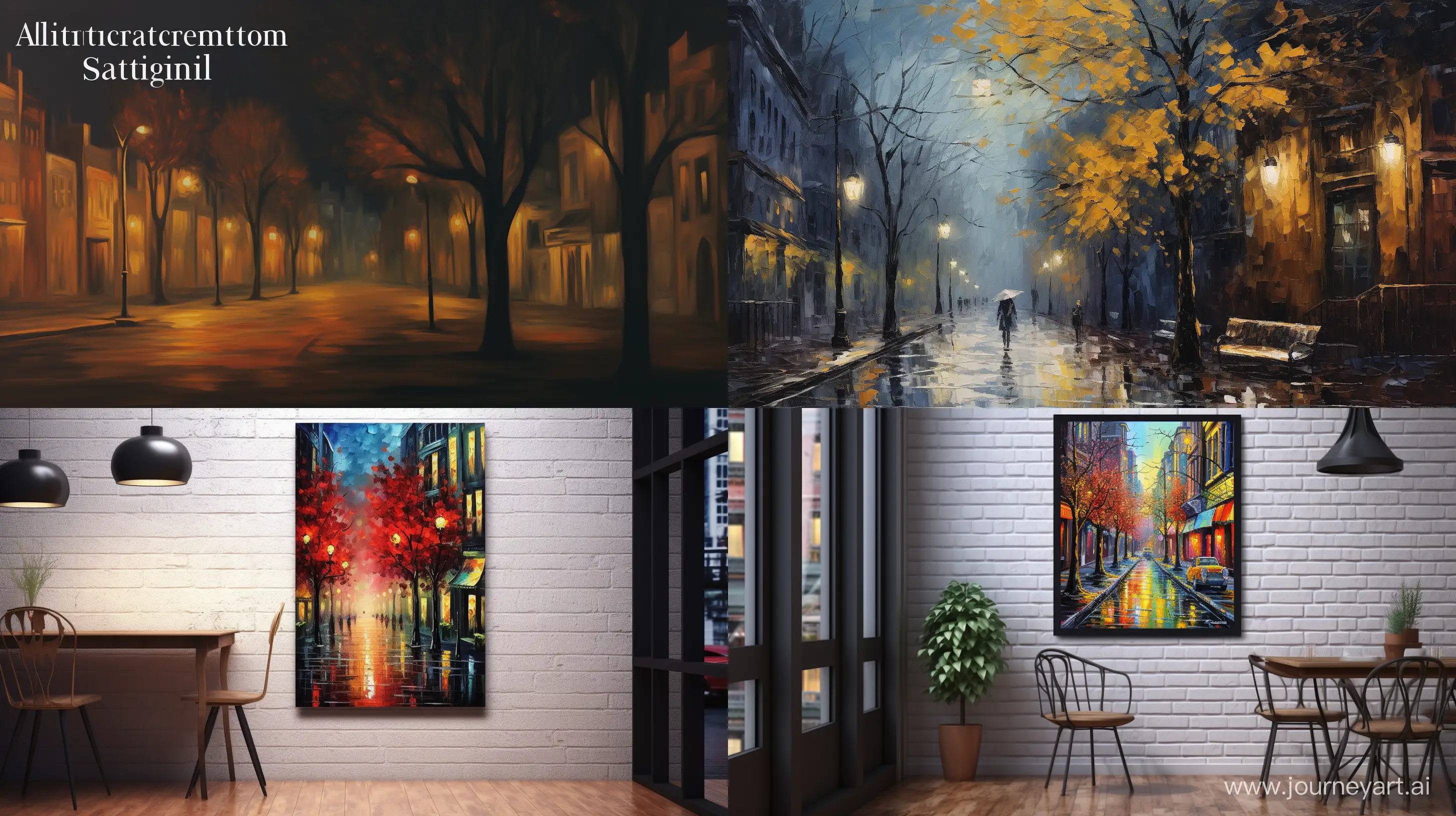 Autumn city street oil painting in the night --ar 16:9