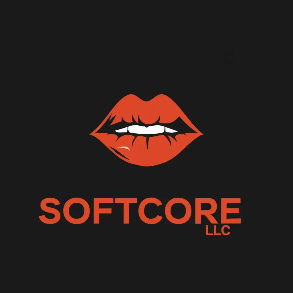 a logo design,with the text "Softcore LLC", main symbol:Sexy red lips biting lower lip black background,Moderate,clear background