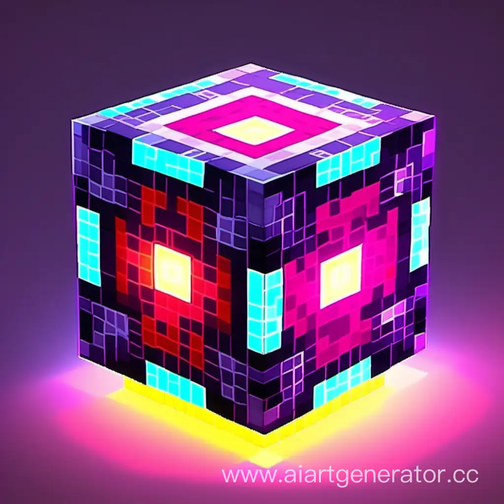 Vibrant-Neon-Cube-Scene-in-Minecraft-Pixel-Art-Extravaganza
