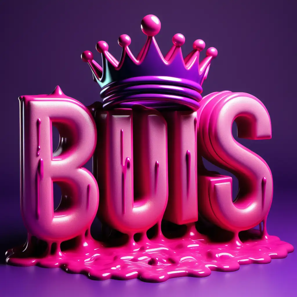 Logo of a buisness, Pink ,3D letters with a over sized crown with neon purple melting off a naked lady