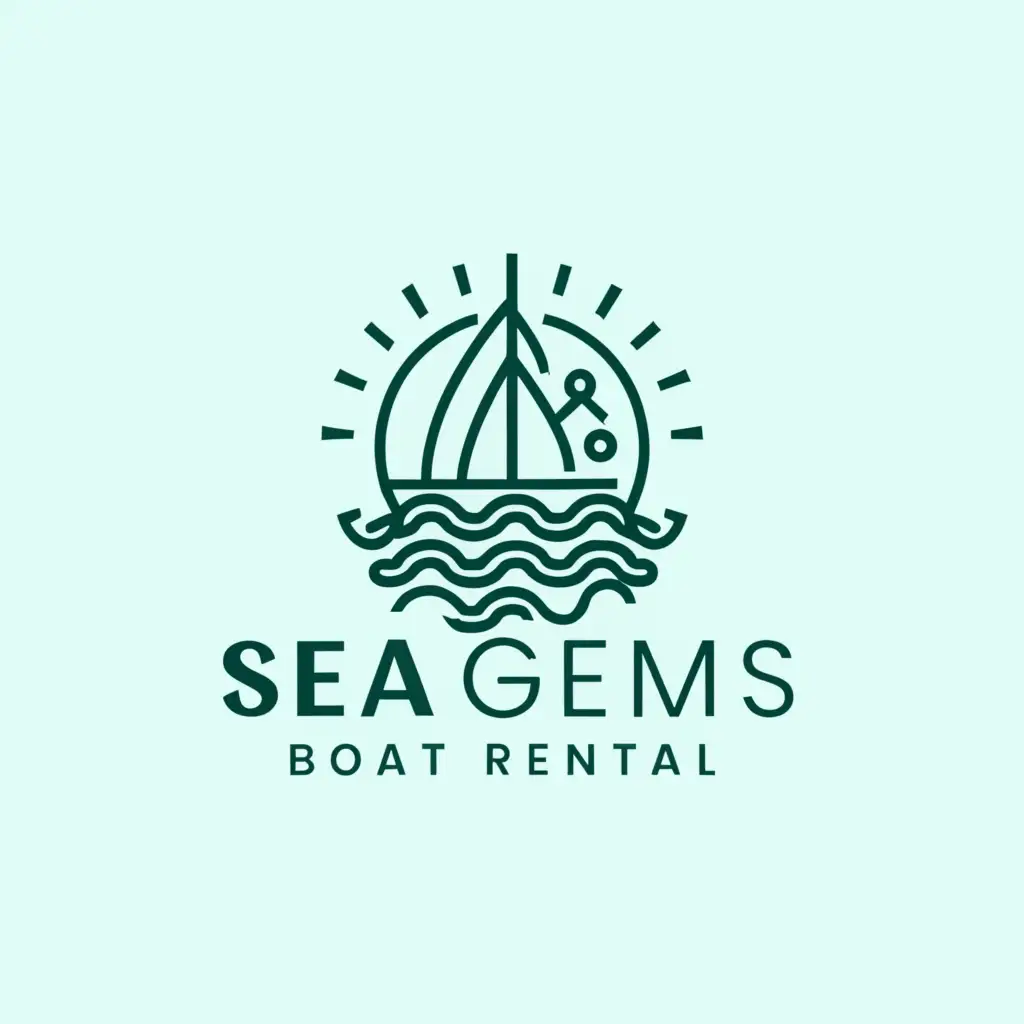 a logo design,with the text "Sea gems Boat rental", main symbol:Boat beach summer,complex,clear background