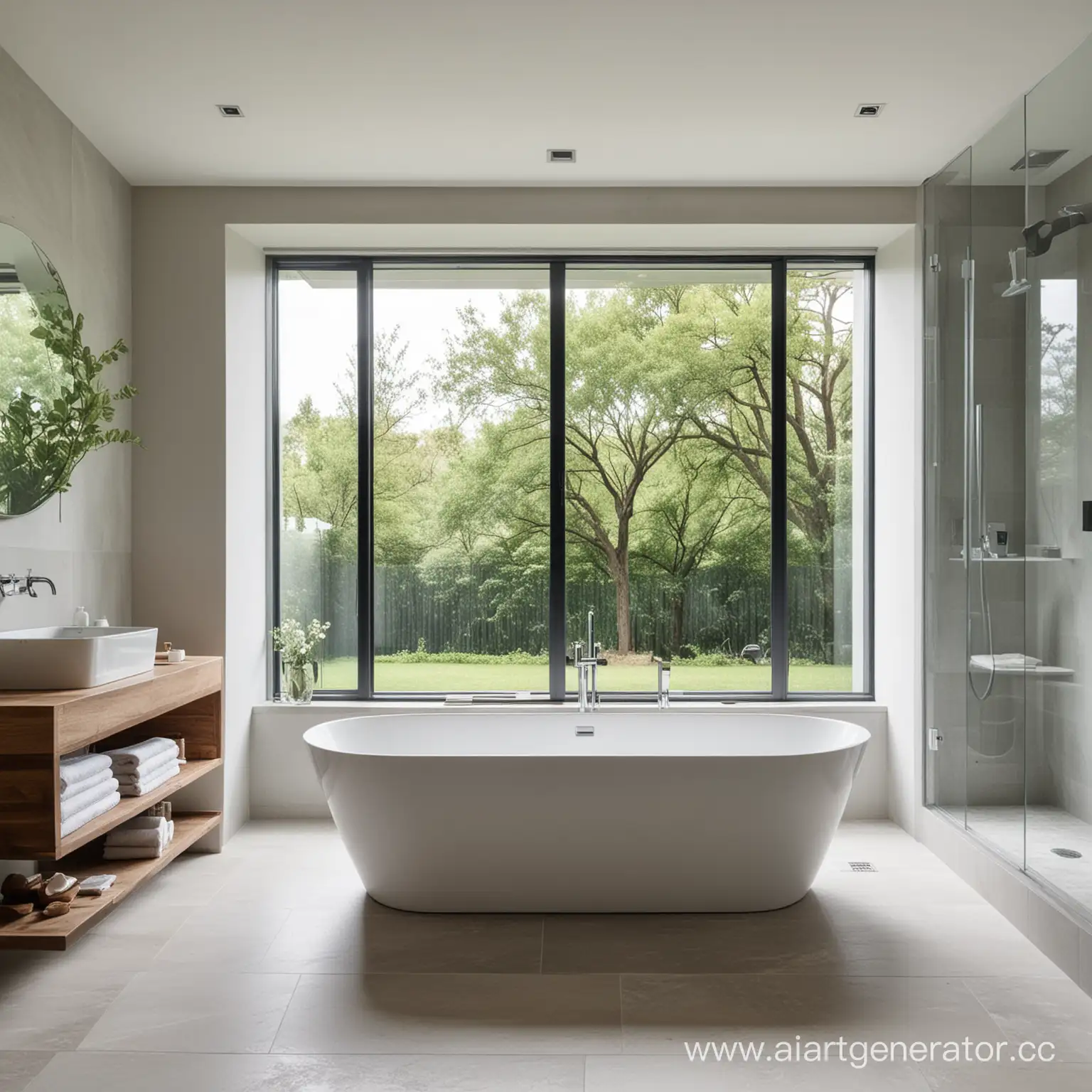Modern-Bathroom-with-FloortoCeiling-Window-and-Freestanding-Tub
