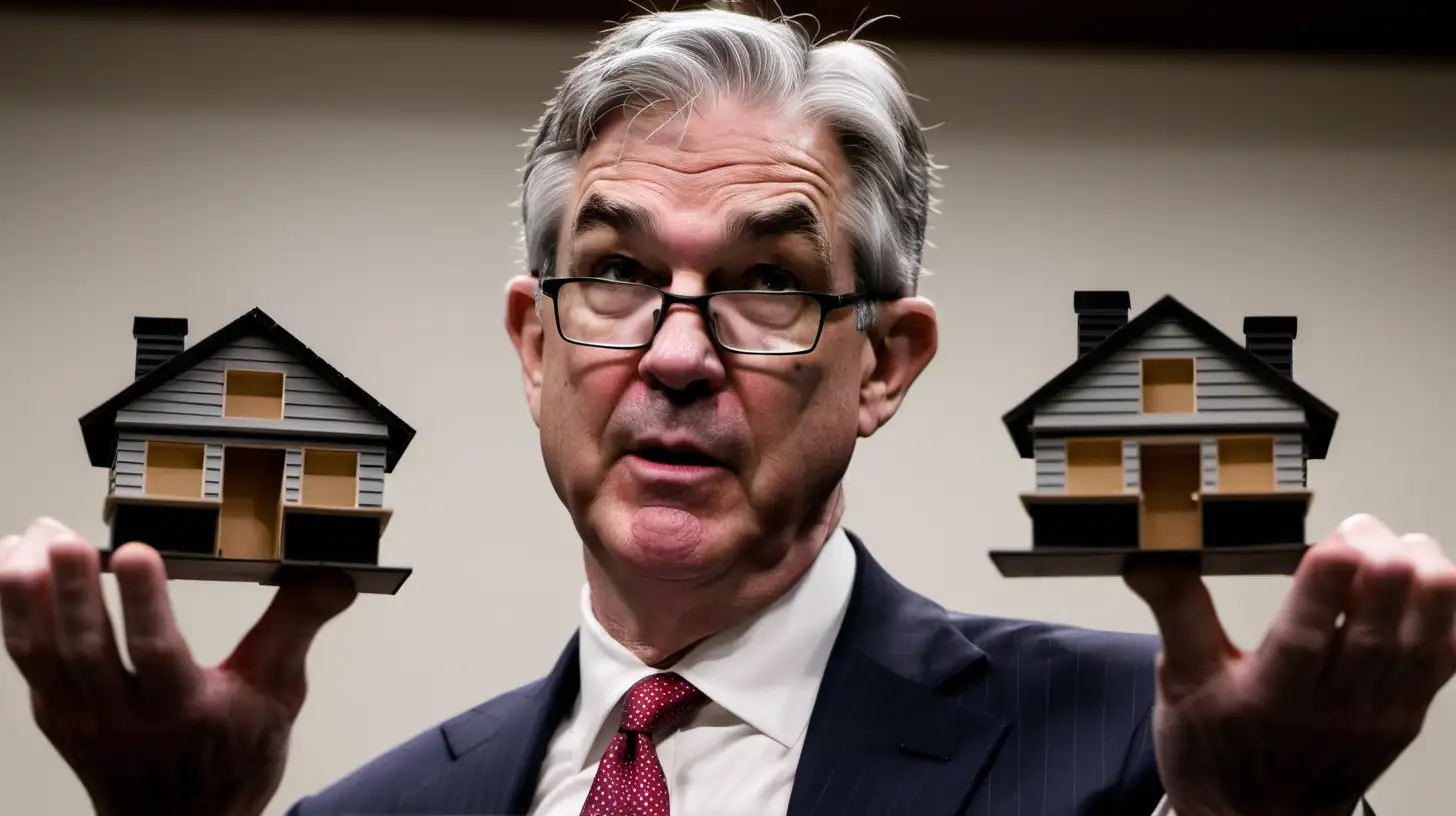 Jerome Powell Holding Two Houses Financial Decision Maker Balancing Real Estate Assets