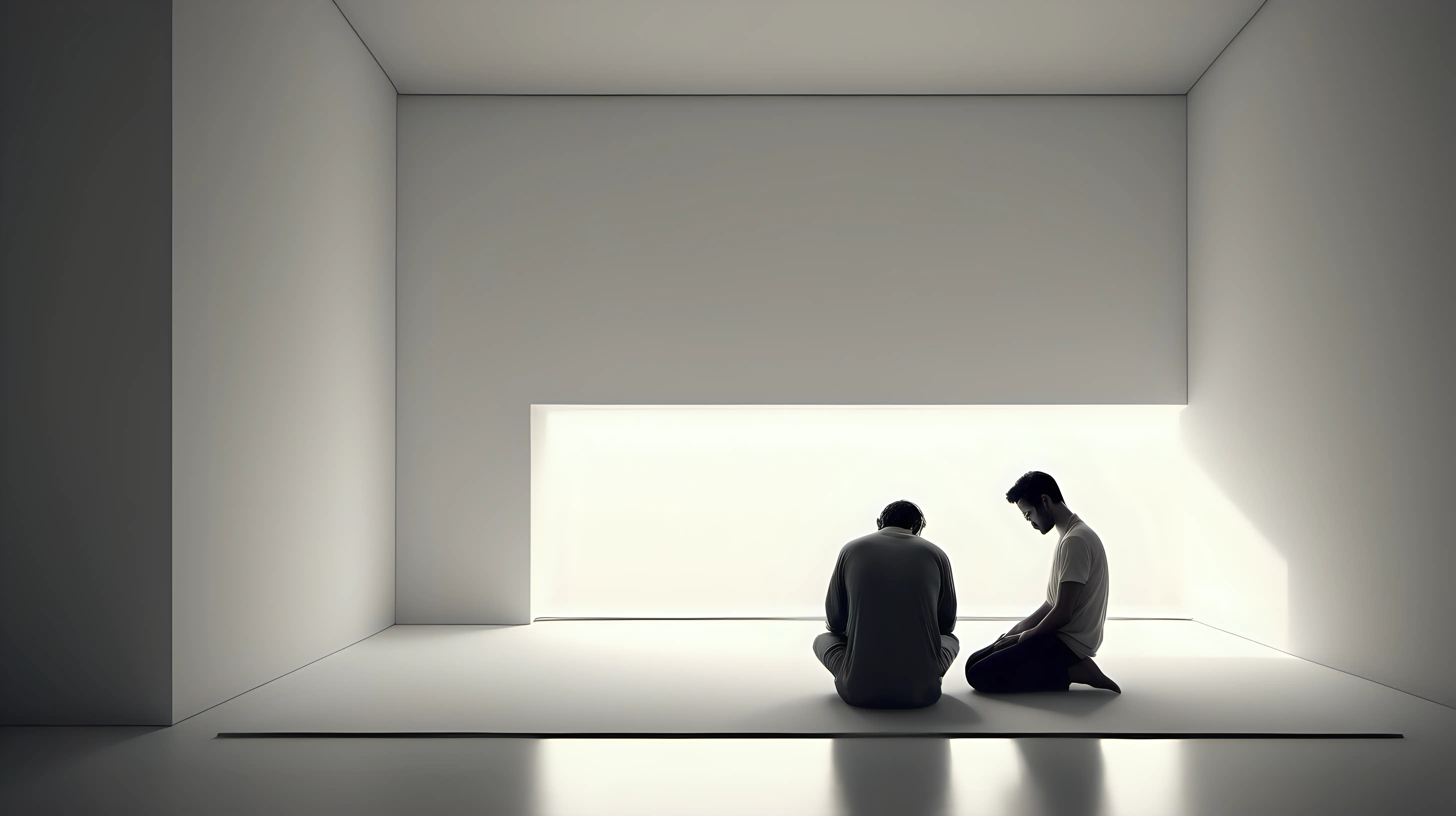 Supportive Moment Intimate Bond Between Two Men in Minimalist Setting