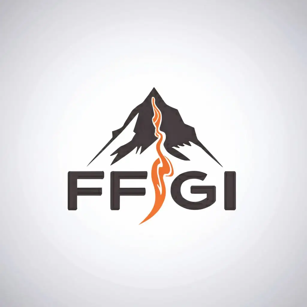 logo, main symbol is a mountain/volcano drawn using the F and the G letter, with the text "FG", typography