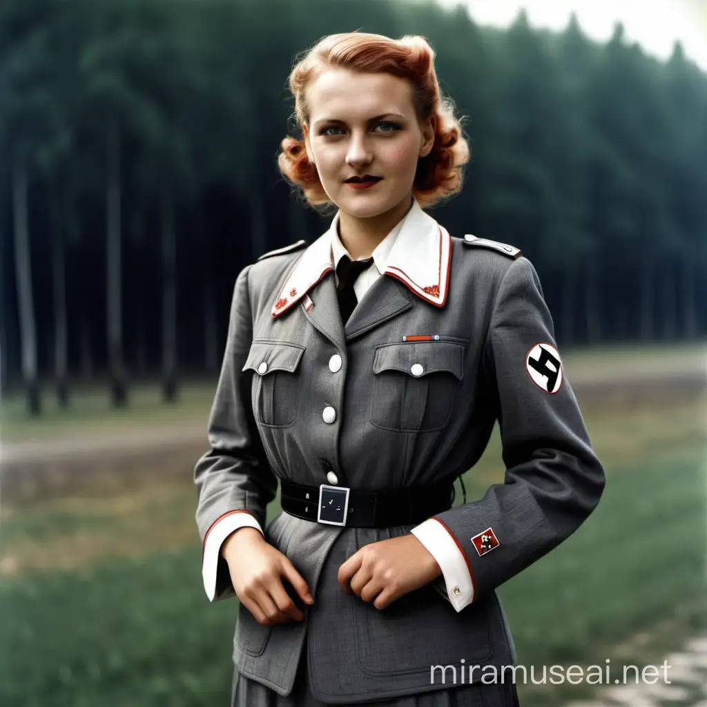 A handsome German woman wearing the clothes that women wore in Hitler's era
