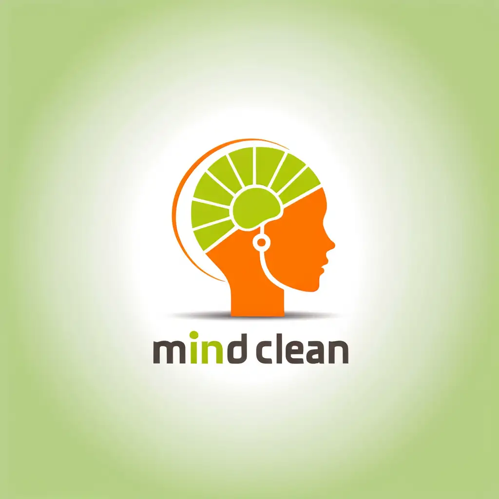 simple vector logo of a savvy tech company named "mind clean", orange and lime green