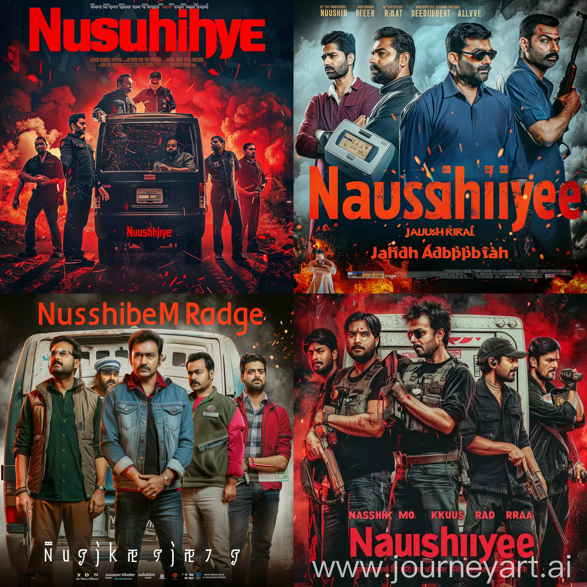 a poster for indian movie name 'Nausikhiye', based on a robbery of a atm cash van, actors are Rajkumar Rao Peeyush Mishra Jaideep Alahwat  and Deepak Dhobriyal.