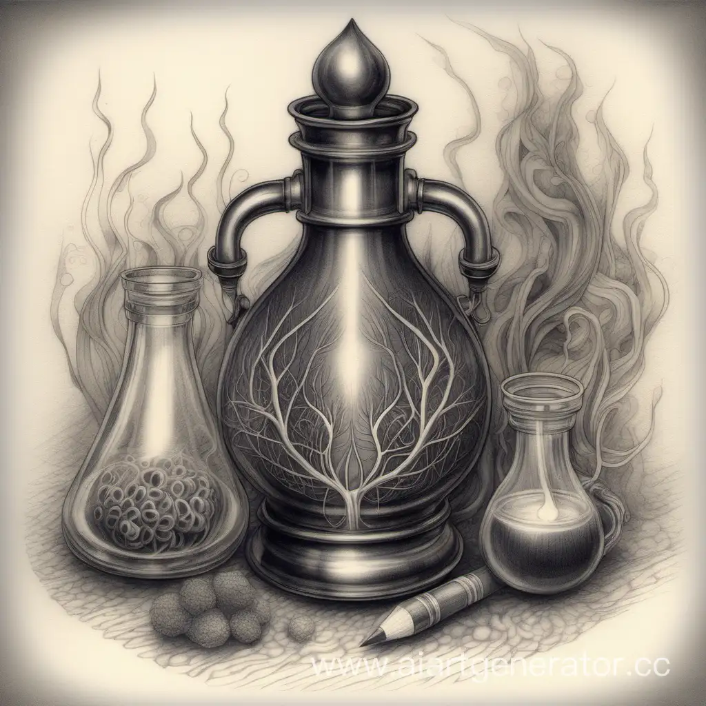 Elixir of health, in the style of dark fantasy, pencil drawing