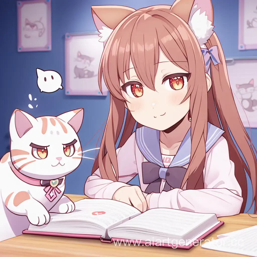 Monika-from-Doki-Doki-Literature-Club-with-a-Playful-Cat