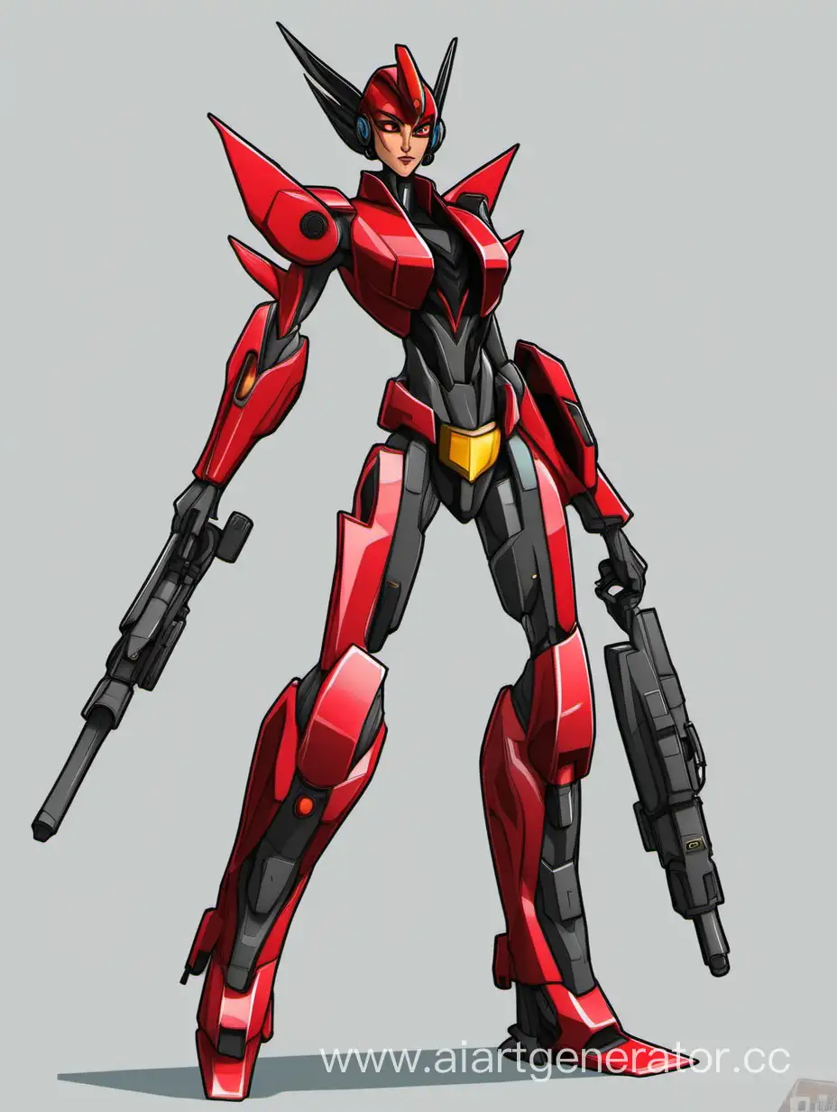 Windblade from the cartoon "Transformers: Prime" in the style of robots from the old anime "Brave Policeman Jay-Decker"? but with feme body. In full growth