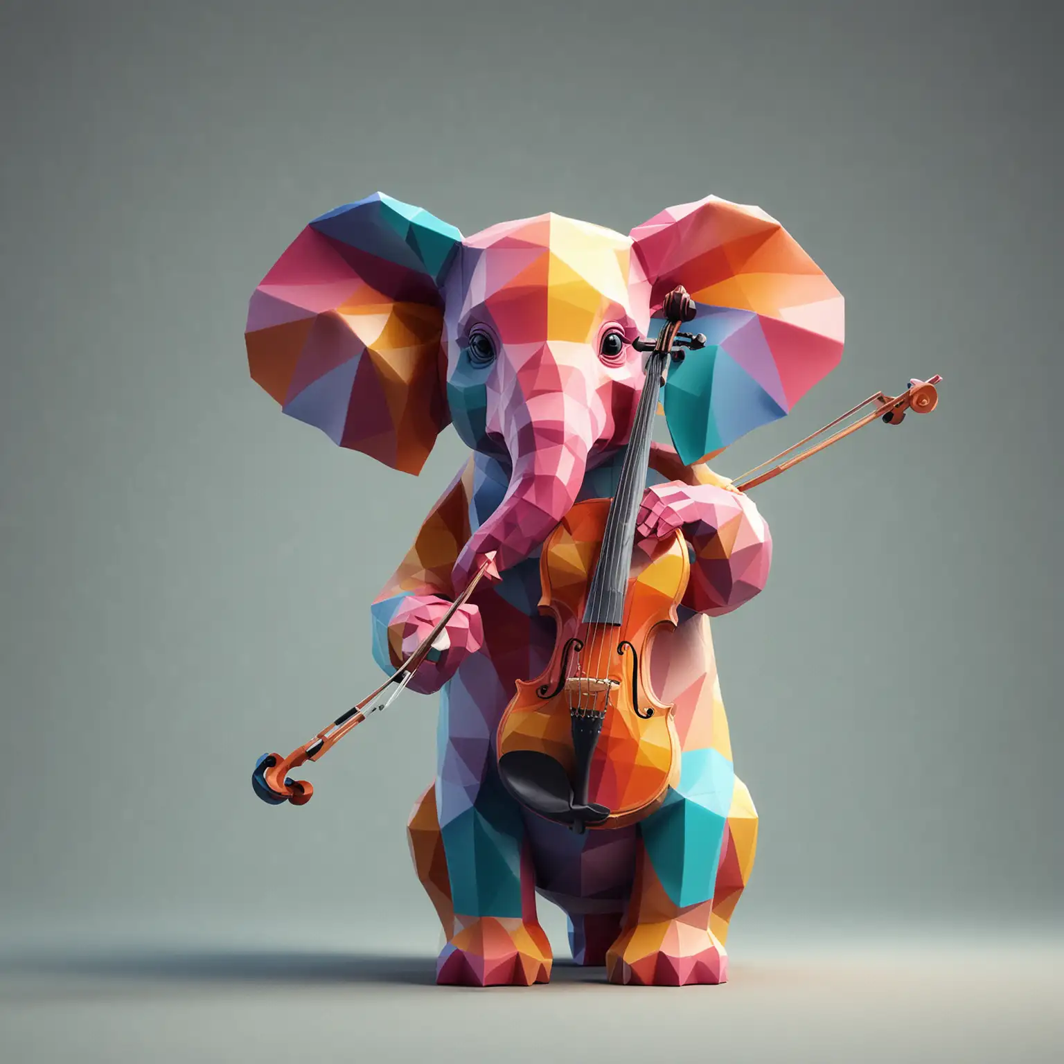 Formas geometricas en 3D que formen un elefante multicolor tocando violin