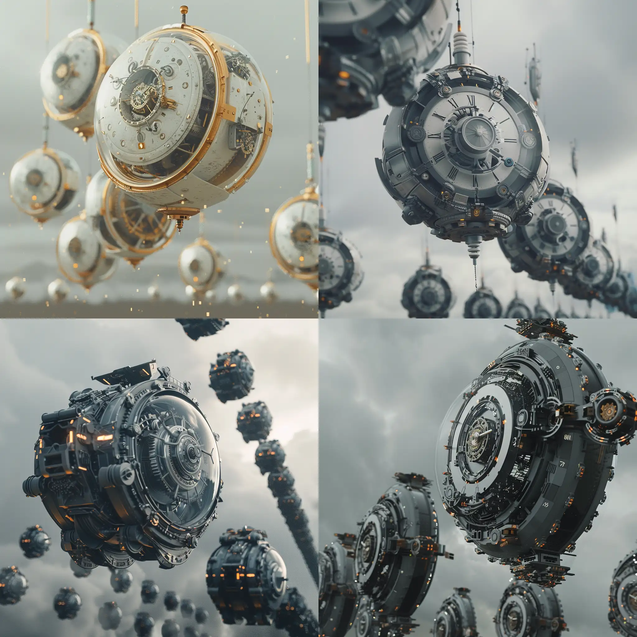 Futuristic-Floating-Clock-Mechanisms-in-a-Hazy-Sky