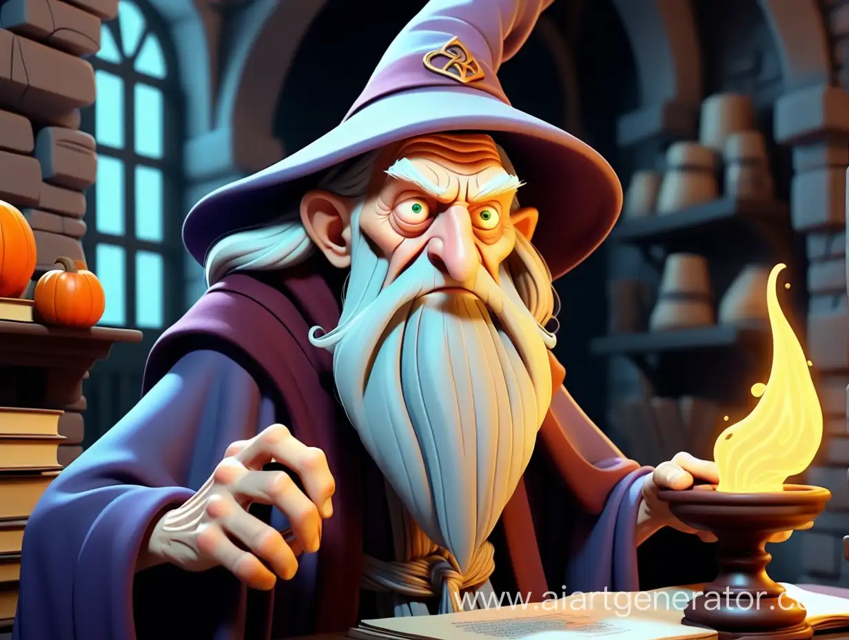 
cartoon style, 8k, An old wizard, who was ignored by the people, cast a terrible spell

