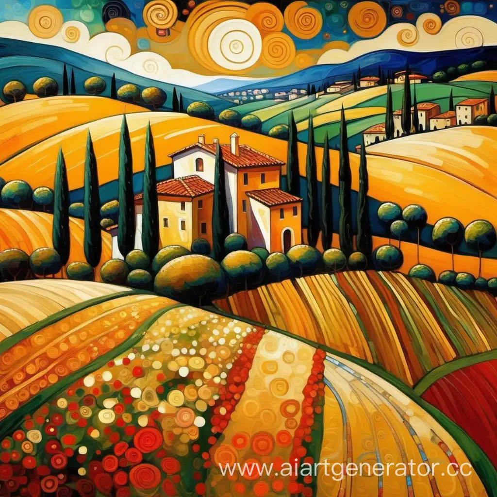 Toscana landscape in style Gustav Climt abstract landscape 