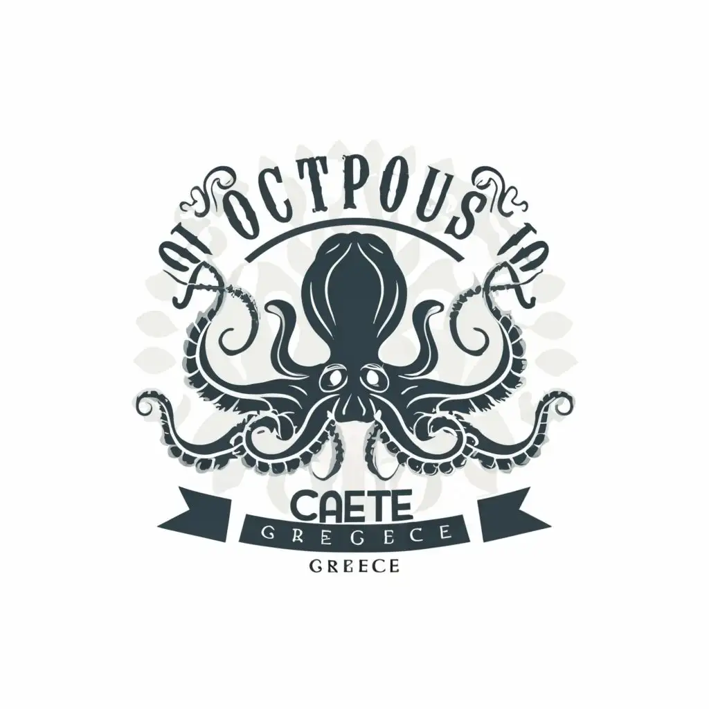 logo, Greek style octopus, with the text ""octopus of the sea" Crete, Greece", typography, be used in Retail industry