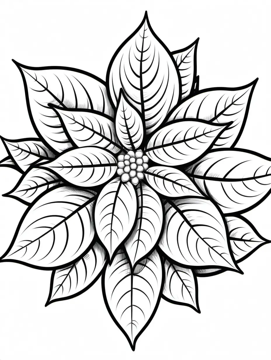 simple cute Pointsettia
coloring page
line art
black and white
white background
no shadow or highlights