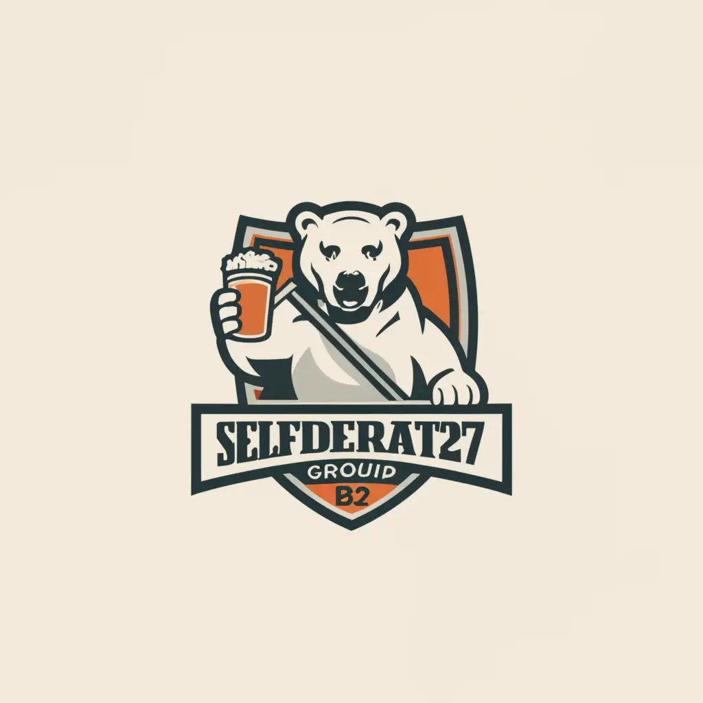a logo design,with the text "Self-help group B27", main symbol:polar bear, ice hockey stick, beer,Moderate,be used in Entertainment industry,clear background