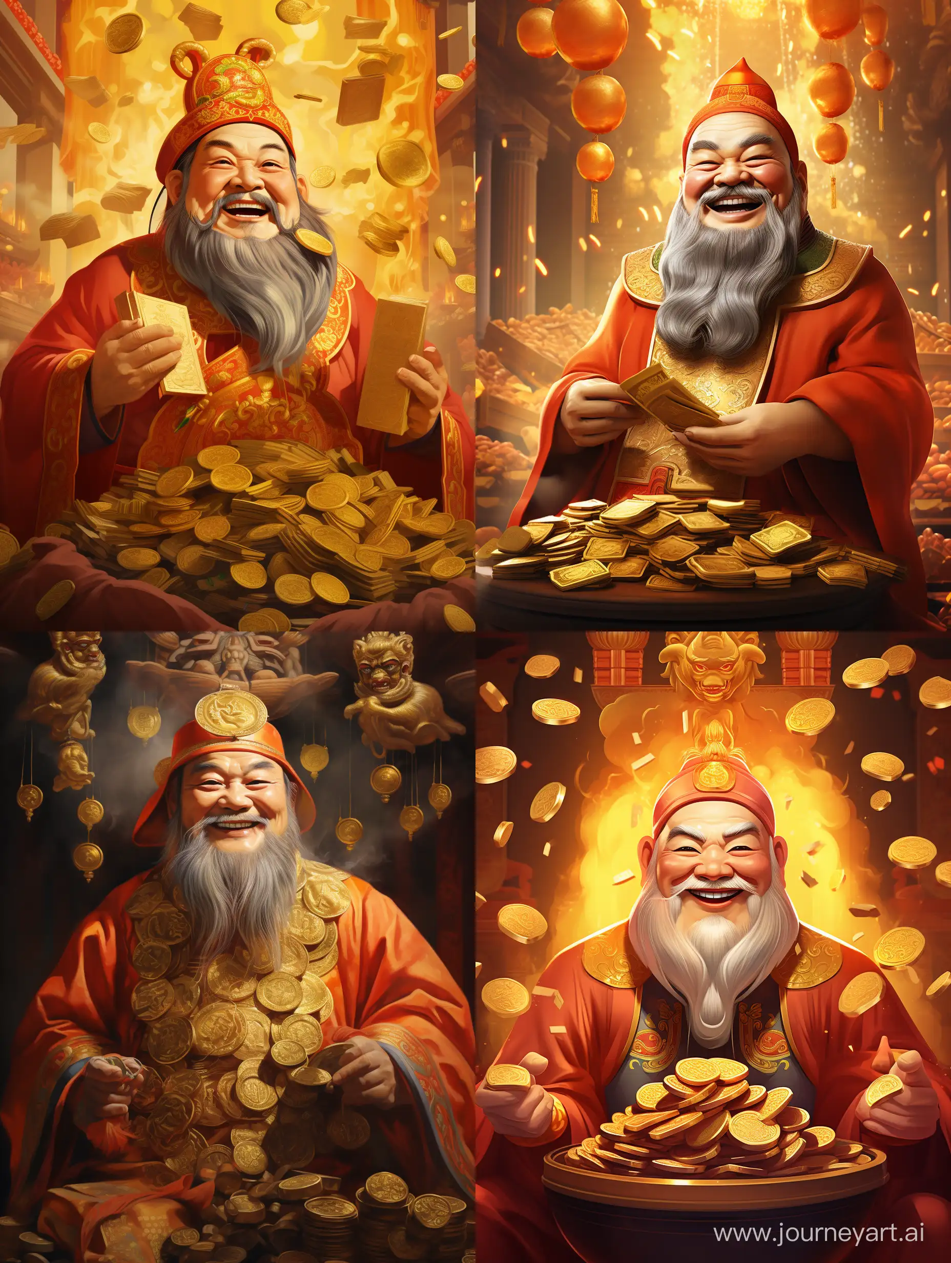 Serene-Chinese-God-of-Wealth-Holding-Gold-Ingots-in-Festive-Atmosphere