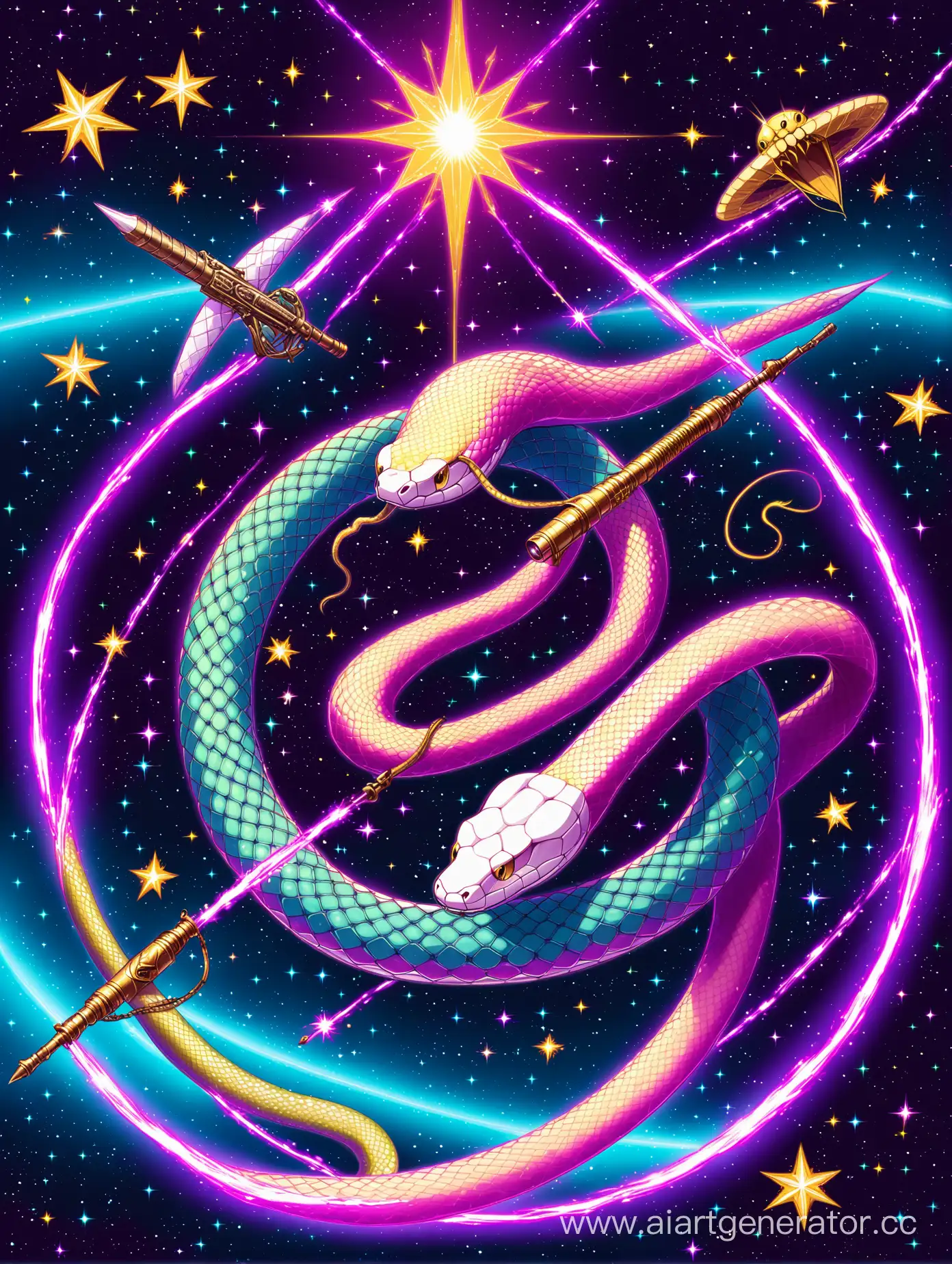 Cosmic-Serpent-Warrior-with-Unusual-Weapon-in-Starry-Abyss