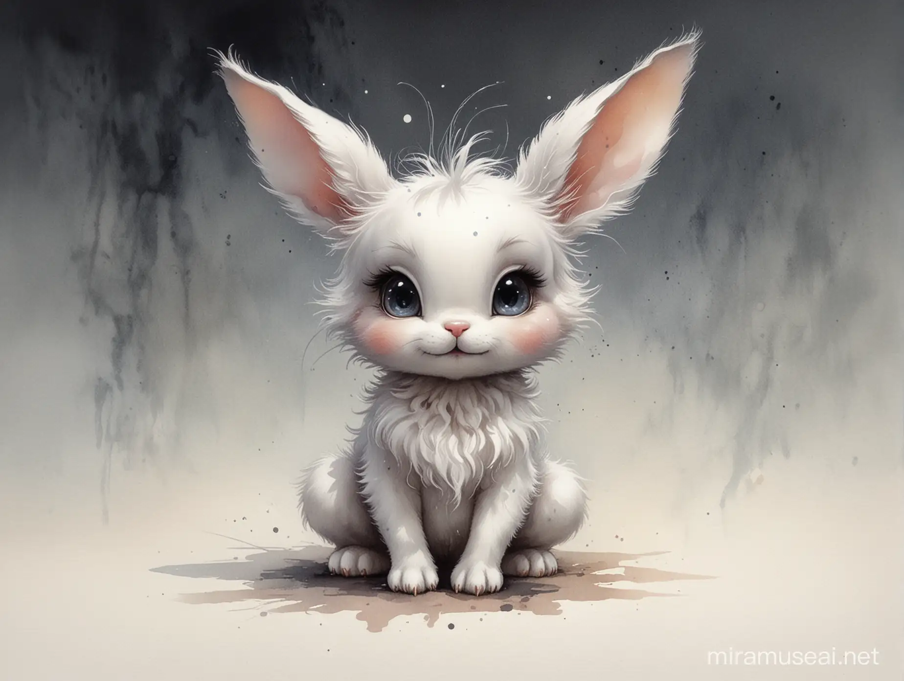 Fantasy Chibi Bunny in Stephen Gammell Style Watercolor Drawing